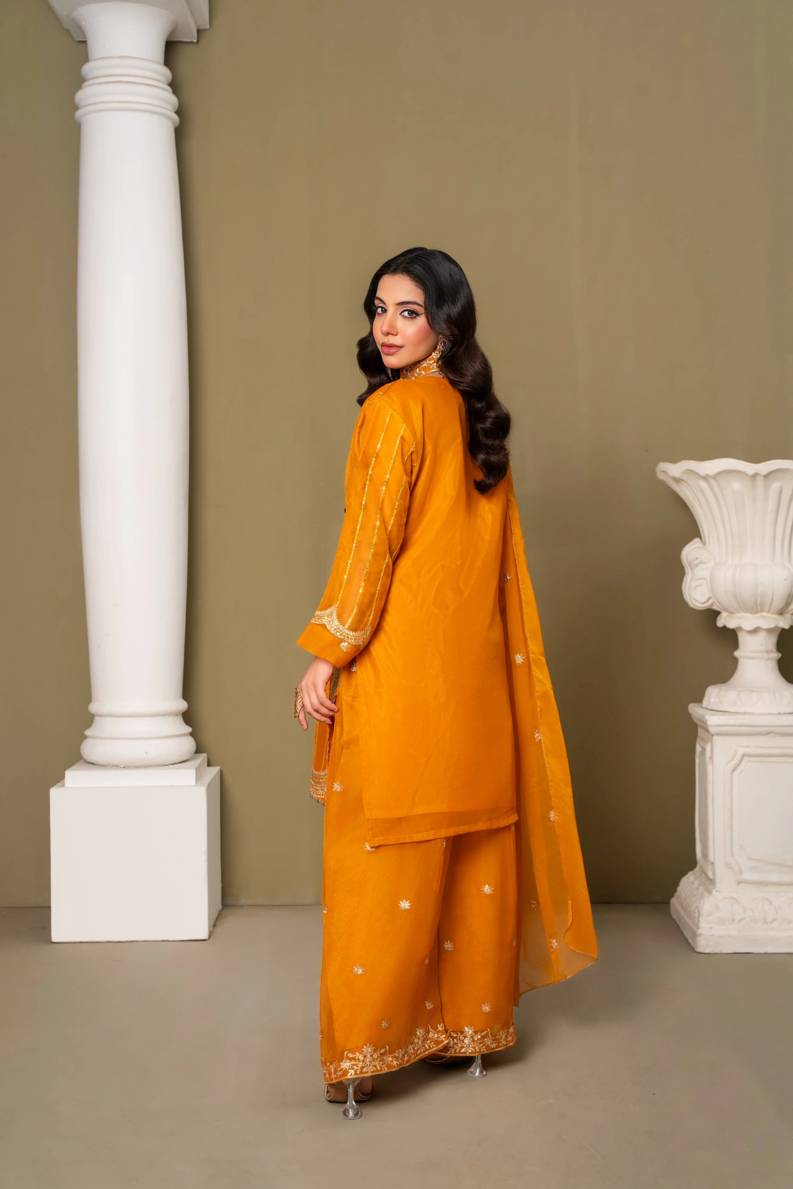 Midway Arts Stitched 3 Piece Formals Suit-remium-chiffon-3-pc-gharara-dress - Image 7
