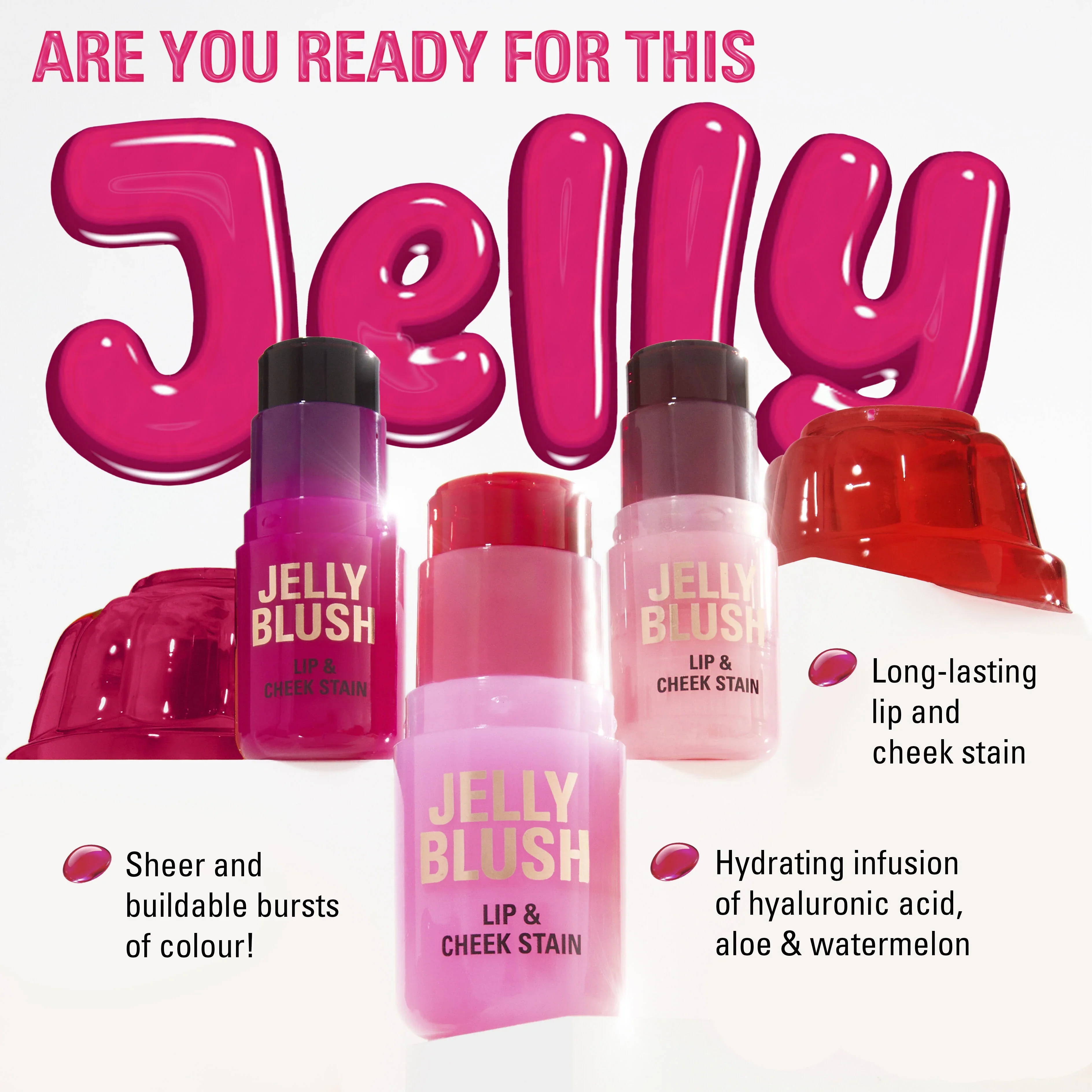 Revolution Jelly Blush Stick Lip And Cheek Stain Cherry Red - Image 4