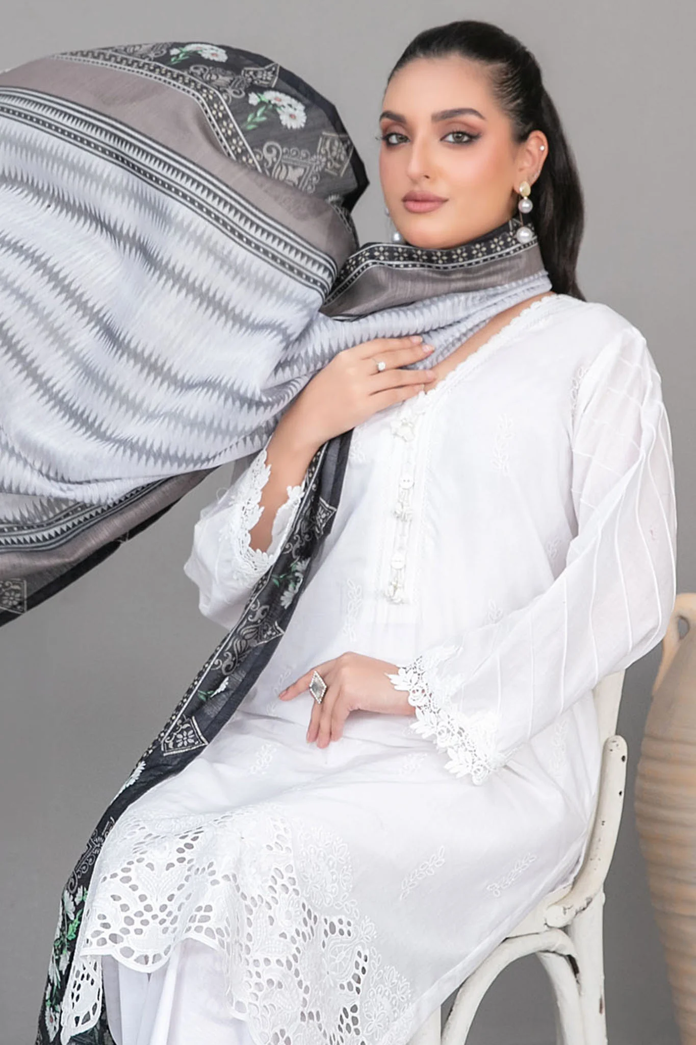 Rinesa By Tawakkal Stitched 3 Piece Emb Schiffli Lawn Suit-D-1904-White - Image 2