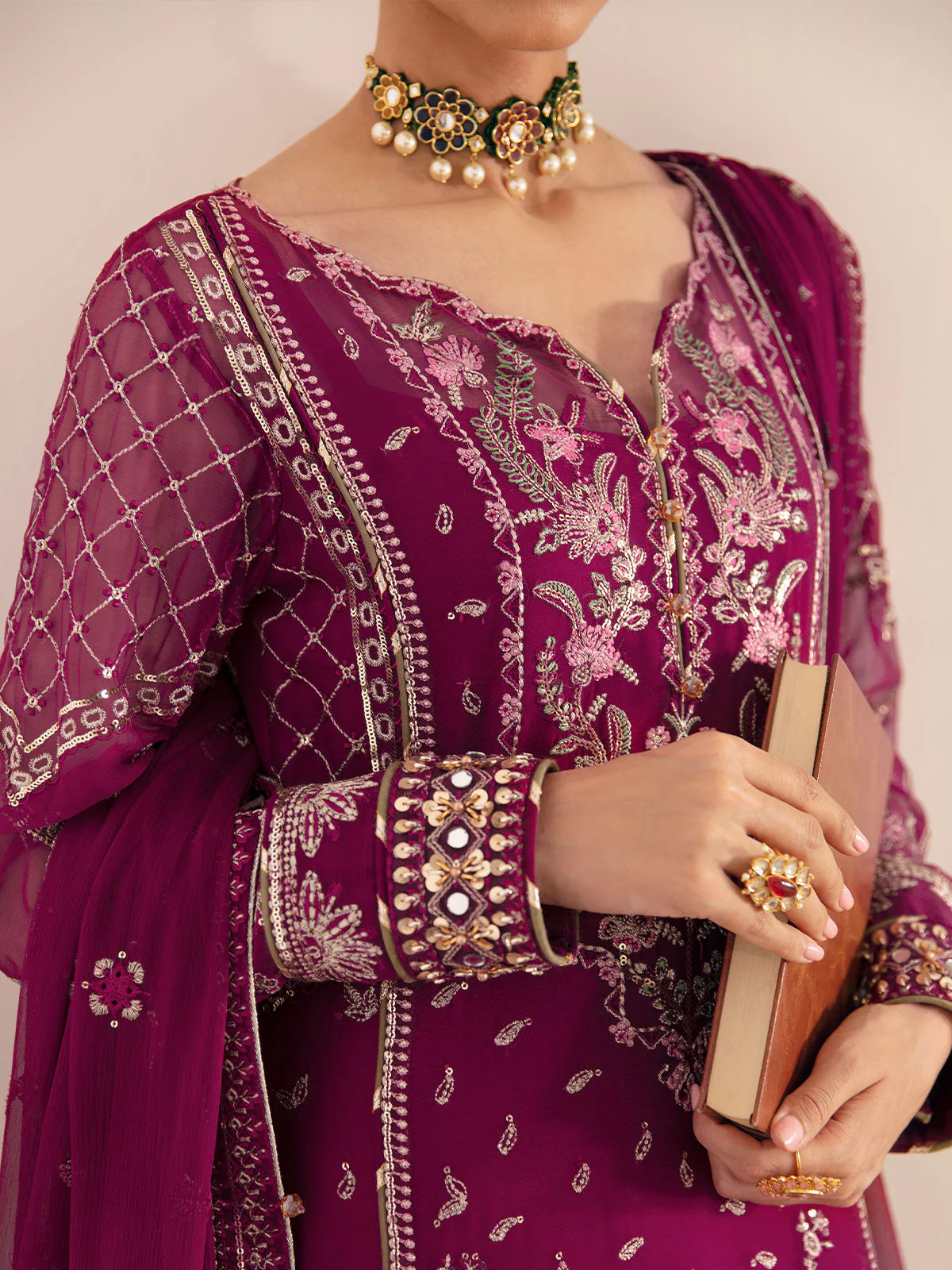 Gulaal Unstitched 3 Piece Emb Chiffon Vol-01 Suit-Roheen GL-EC-23V1-04 - Image 5