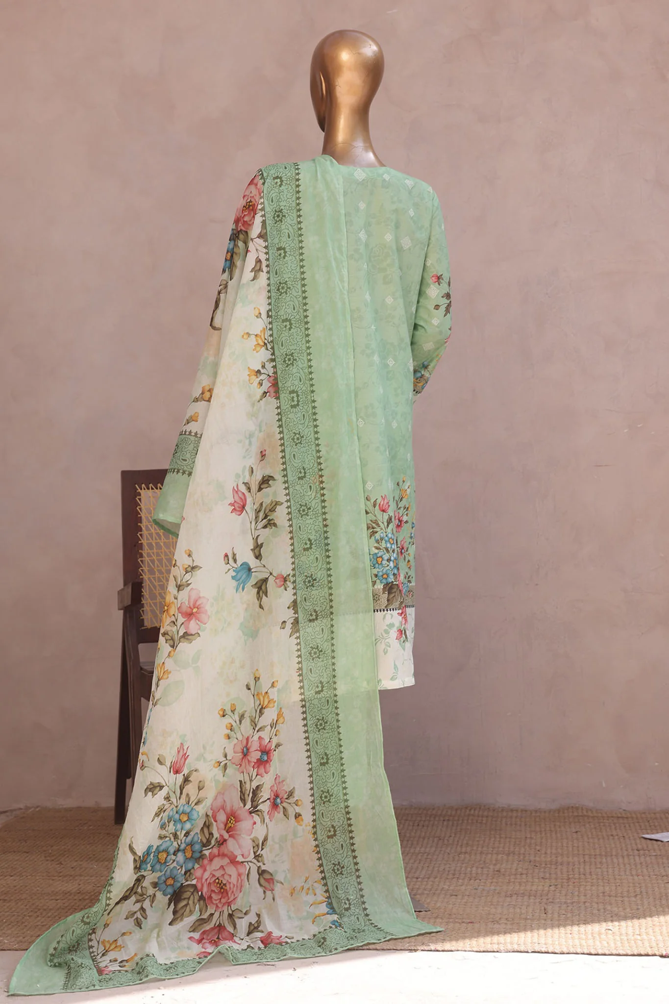 Ronaq E Eid By Bin Saeed Stitched 3 Piece Exc Emb Lawn Suit-SM-1881-Mint - Image 3