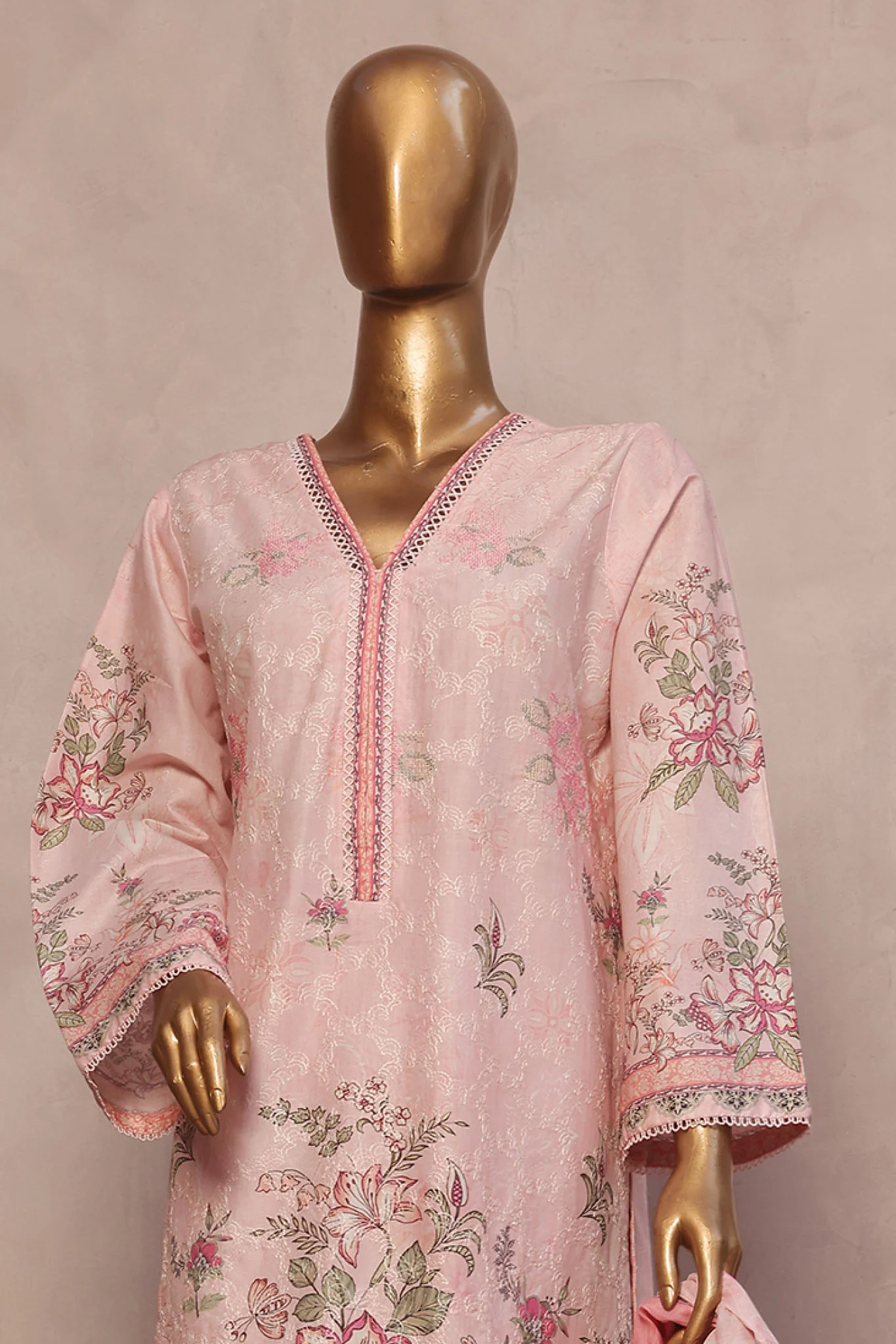 Ronaq E Eid By Bin Saeed Stitched 3 Piece Exc Emb Lawn Suit-SM-1882-Pink - Image 2