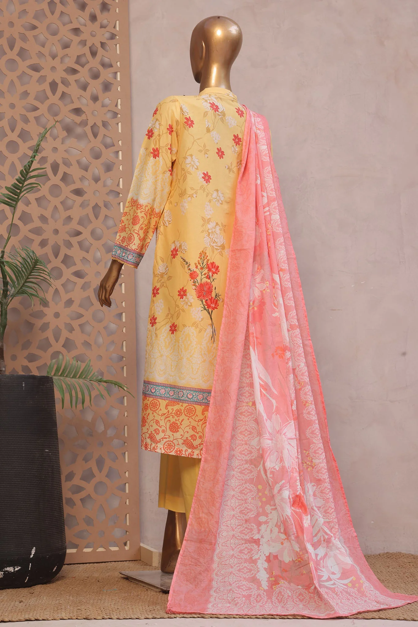 Ronaq E Eid By Bin Saeed Stitched 3 Piece Exc Emb Lawn Suit-SM-1884-Yellow - Image 3