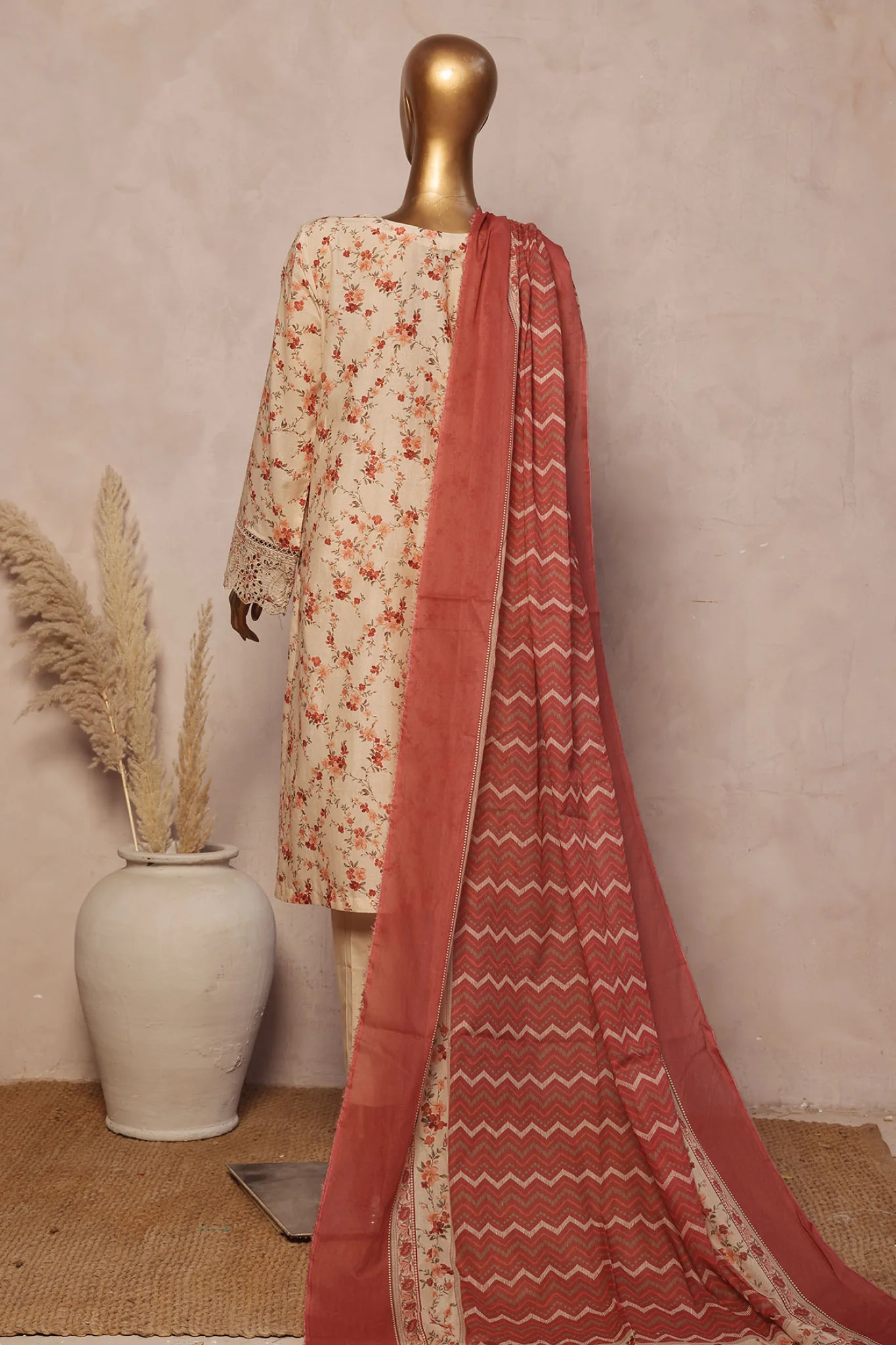 Ronaq E Eid By Bin Saeed Stitched 3 Piece Exc Emb Lawn Suit-SM-1891-Skin - Image 3