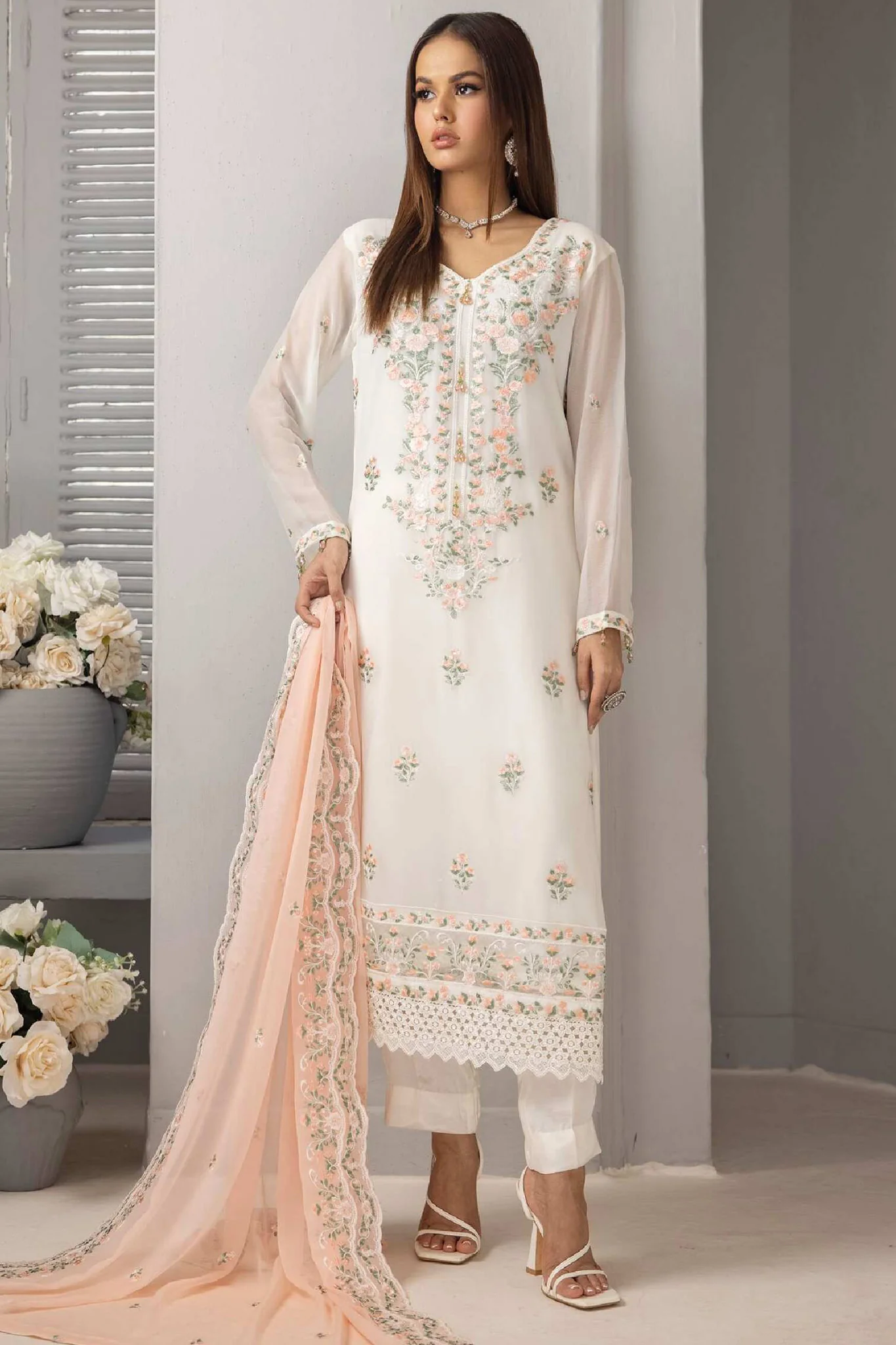 Roohi By Soghat Unstitched 3 Piece Luxury Chiffon Suit-D-01 - Image 4