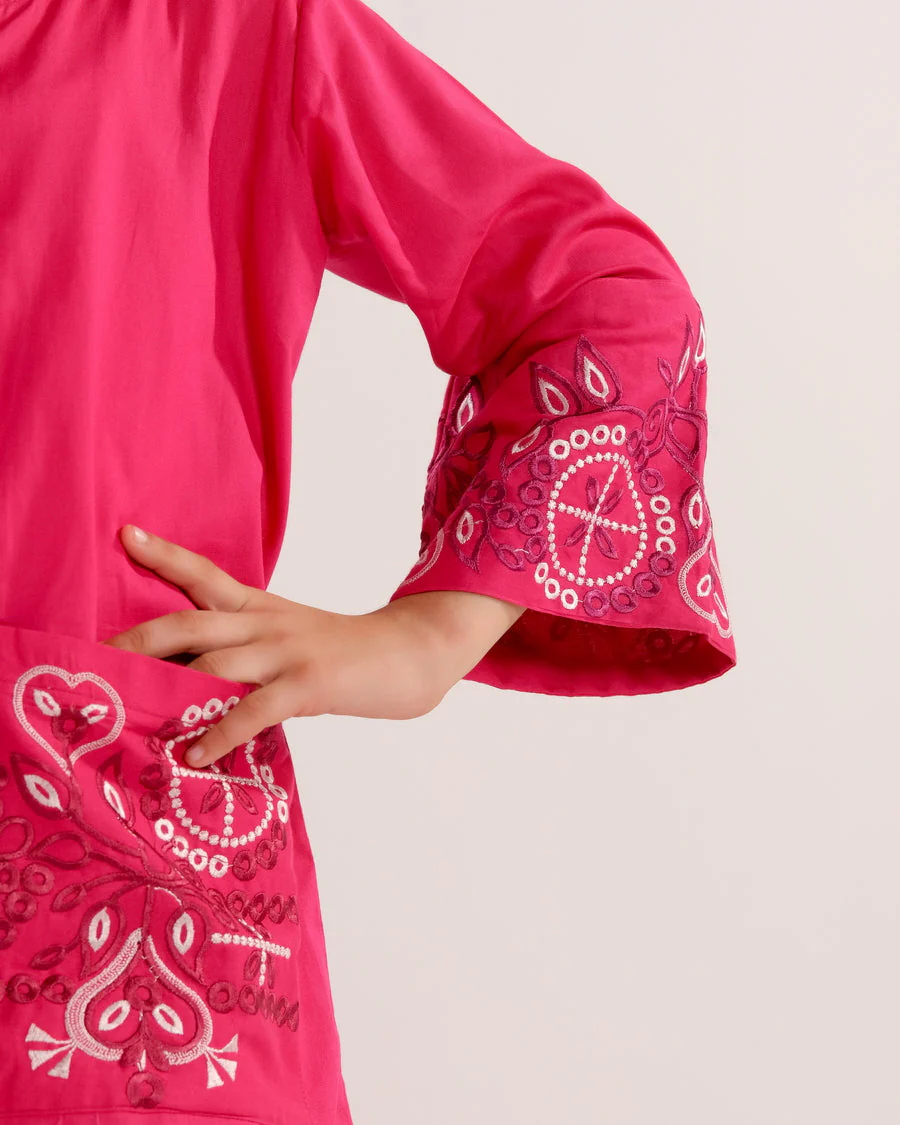 Sprinkles Stitched 2 Piece Summer Co Ord Sets Kids Suit-Rose Radiance Pink - 2pcs - Embroidered - Image 6
