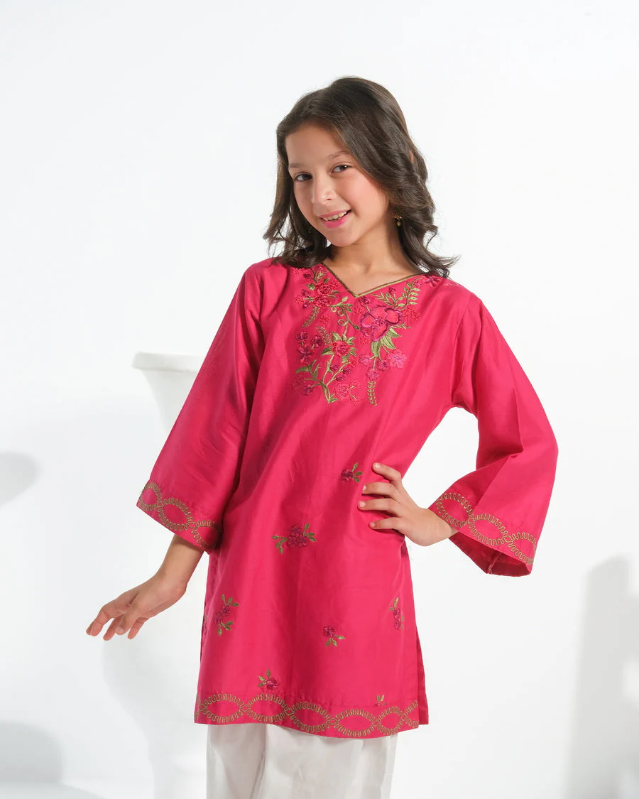 Sprinkles Stitched 1 Piece Summer Shirts Kids Suit-Rosy Radiance - 1pc - Embroidered