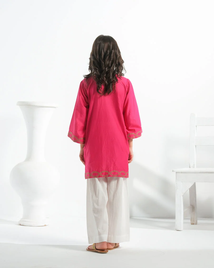 Sprinkles Stitched 1 Piece Summer Shirts Kids Suit-Rosy Radiance - 1pc - Embroidered - Image 4