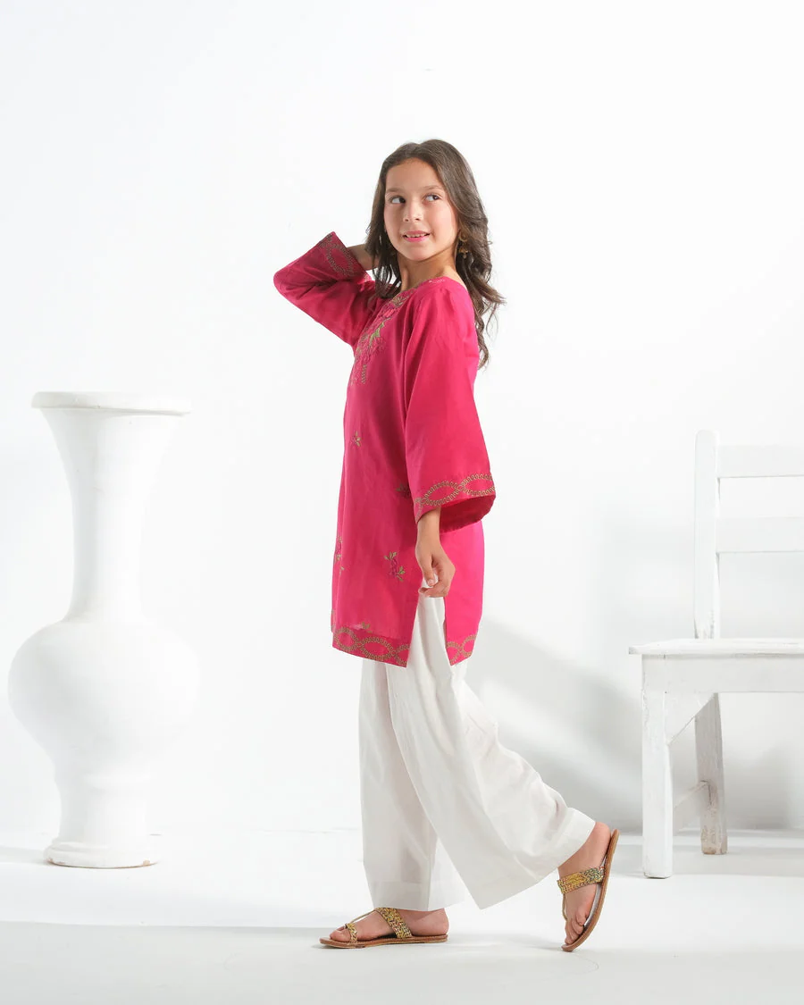 Sprinkles Stitched 1 Piece Summer Shirts Kids Suit-Rosy Radiance - 1pc - Embroidered - Image 5