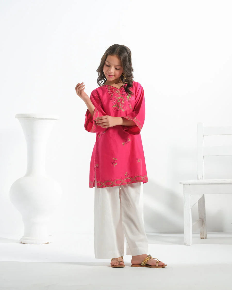 Sprinkles Stitched 1 Piece Summer Shirts Kids Suit-Rosy Radiance - 1pc - Embroidered - Image 7
