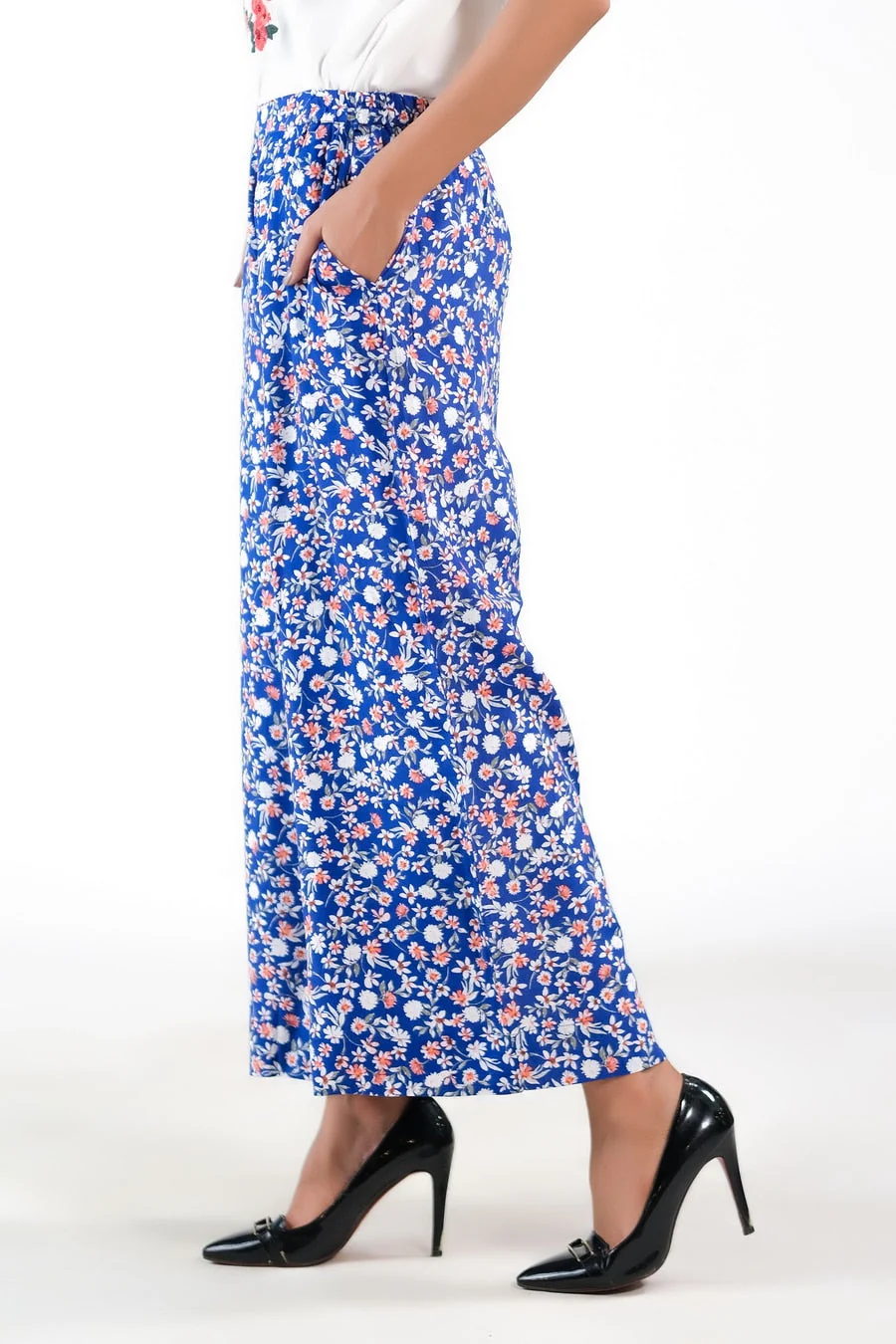 Sprinkles Stitched 1 Piece Summer Bottoms Women Suit-Royal Blue Wide Leg Pant - Image 5