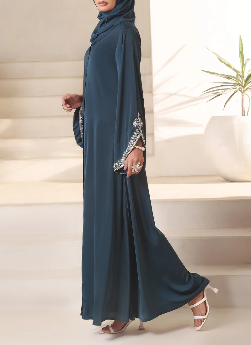 Hijab Ul Hareem Royal Teal Hand Work Abaya | 0116-J-1101 - Image 5
