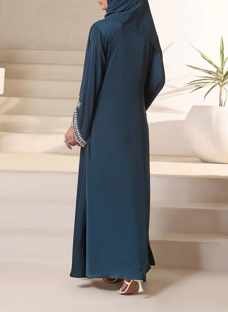 Hijab Ul Hareem Royal Teal Hand Work Abaya | 0116-J-1101 - Image 6