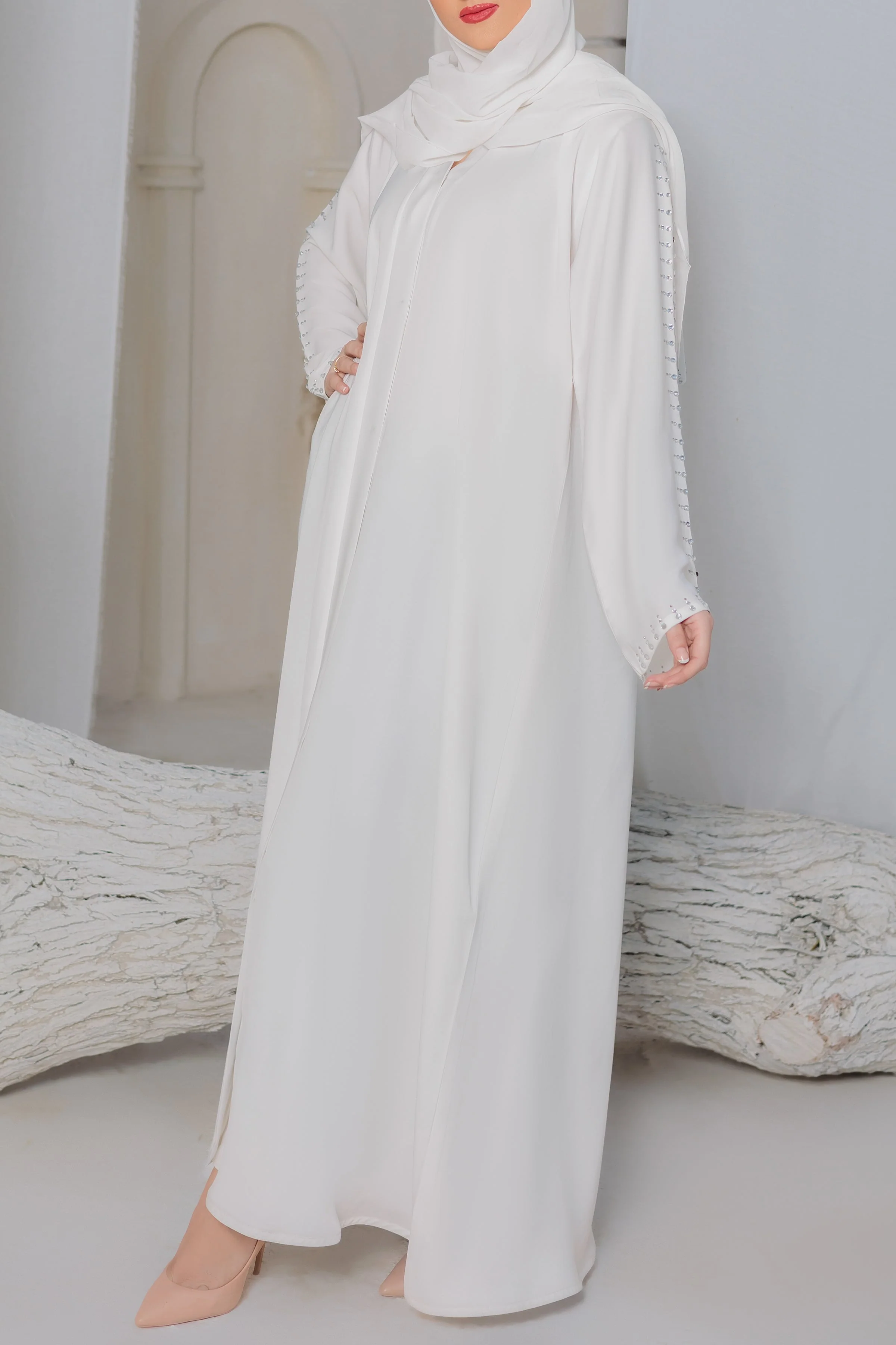 RTW Creation - Floral White Abaya - Image 2
