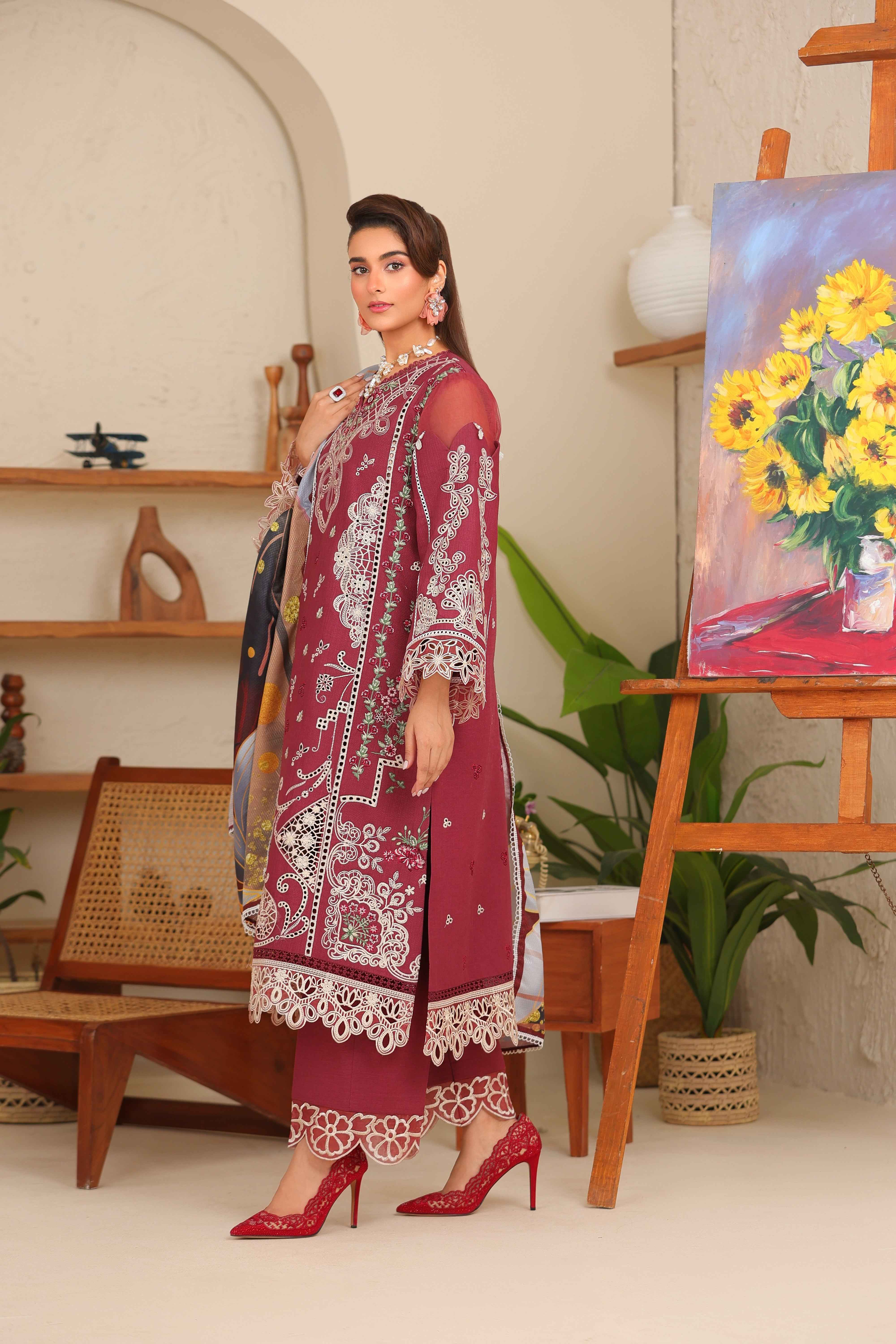 Sahiba By Huma Gul Unstitched 3 Piece Premium Winter Suit-Rubra HG-304 - Image 6