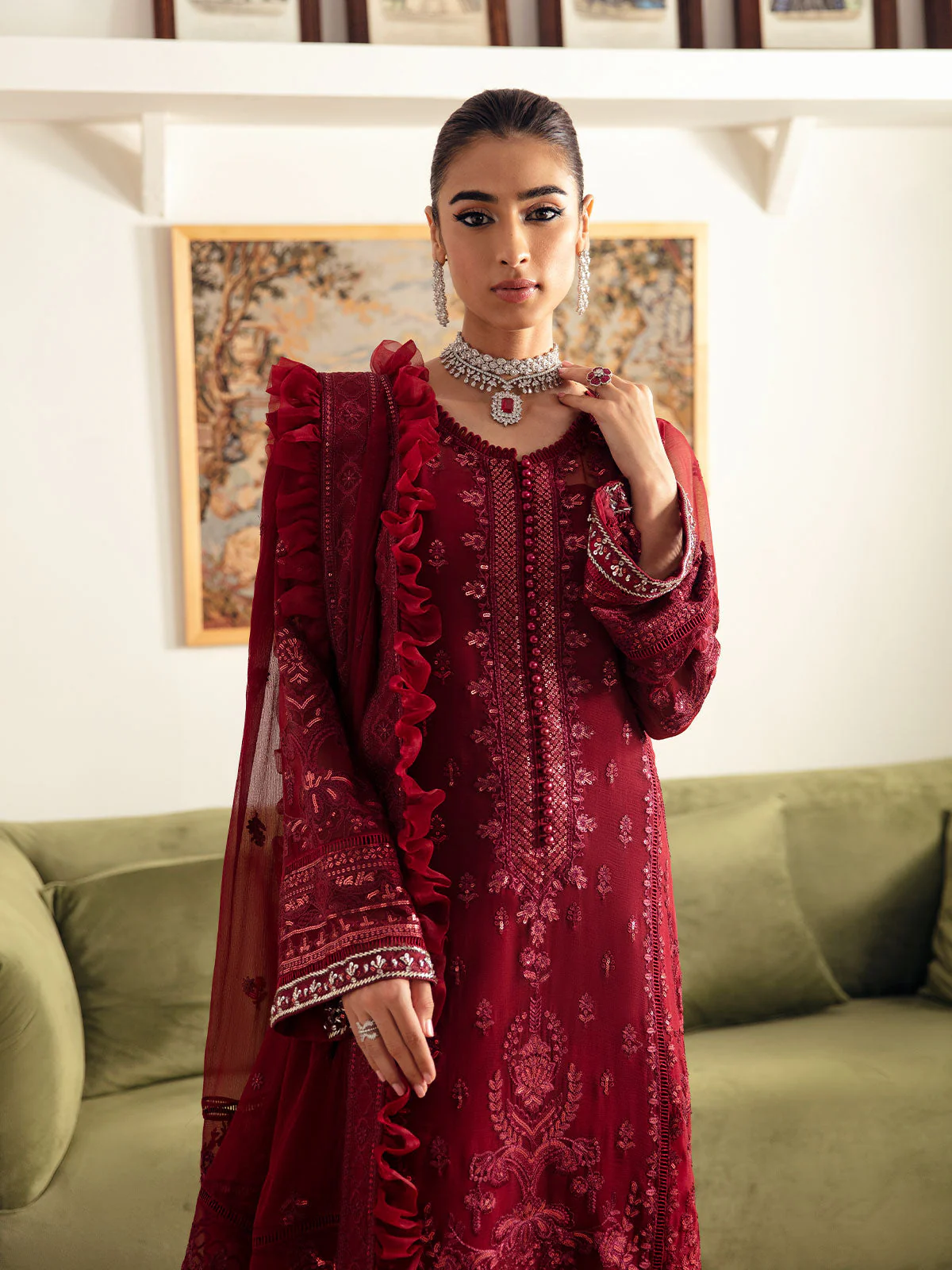 Gulaal Unstitched 3 Piece Emb Chiffon Vol-01 Suit-Ruby GL-EC-23V1-02 - Image 4
