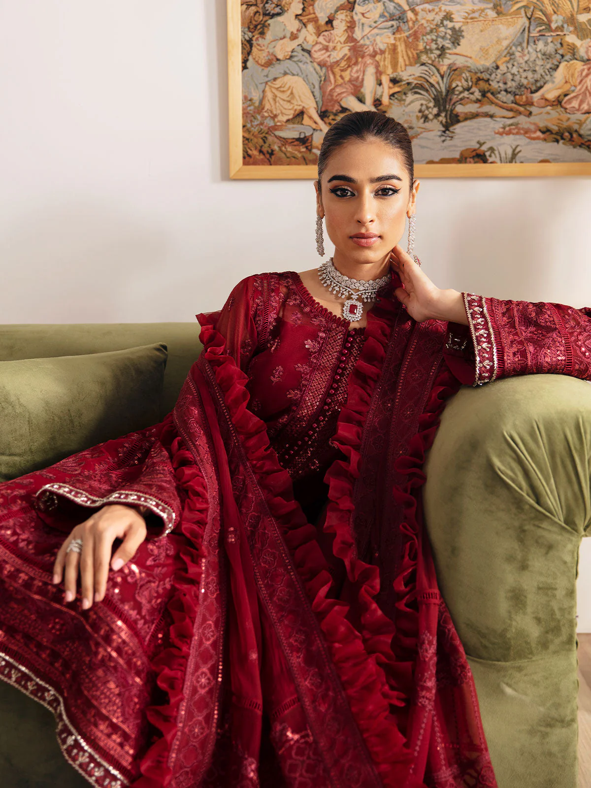 Gulaal Unstitched 3 Piece Emb Chiffon Vol-01 Suit-Ruby GL-EC-23V1-02 - Image 5