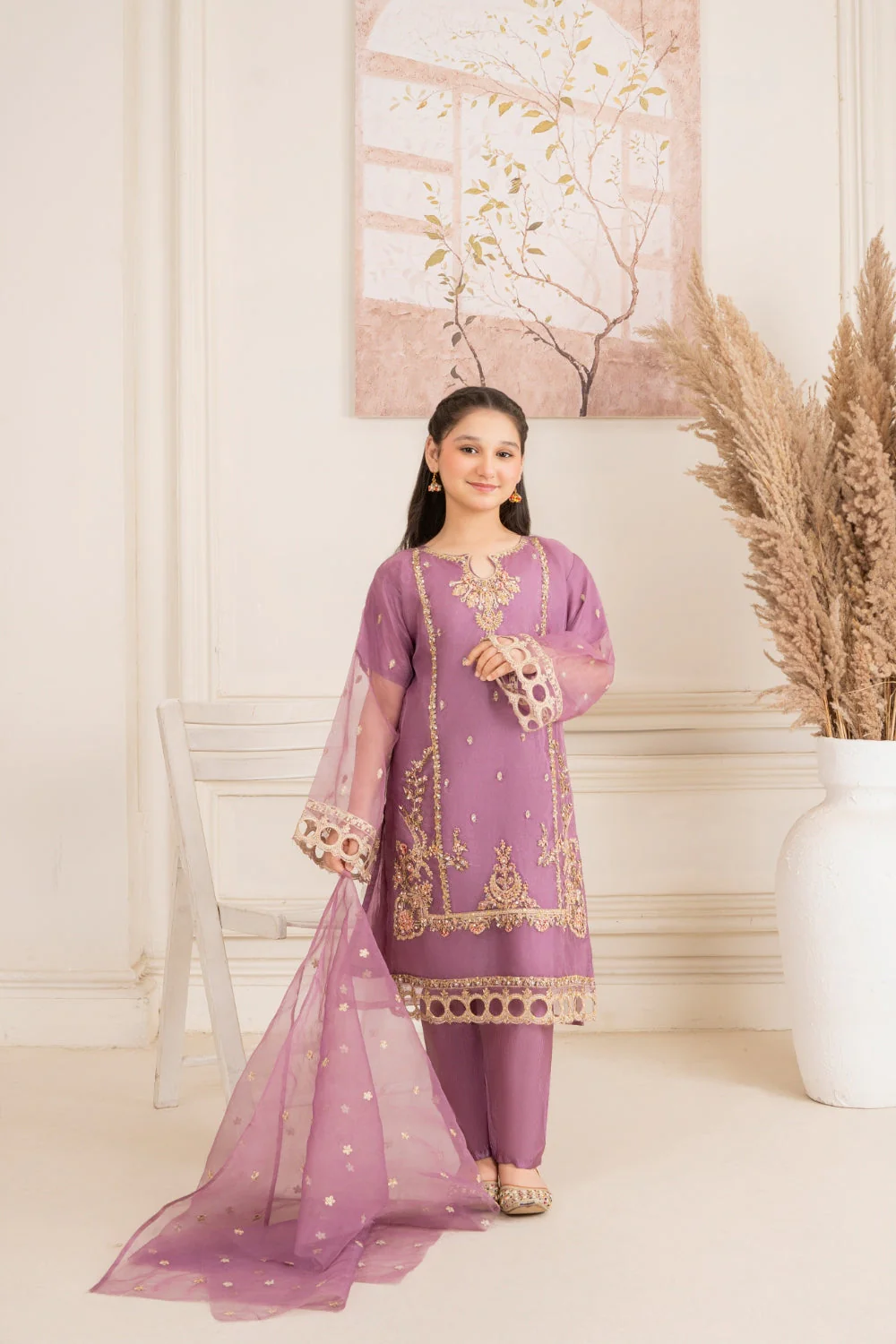 Khayat Stitched 3 Piece Formals Kids Suit-Lilac