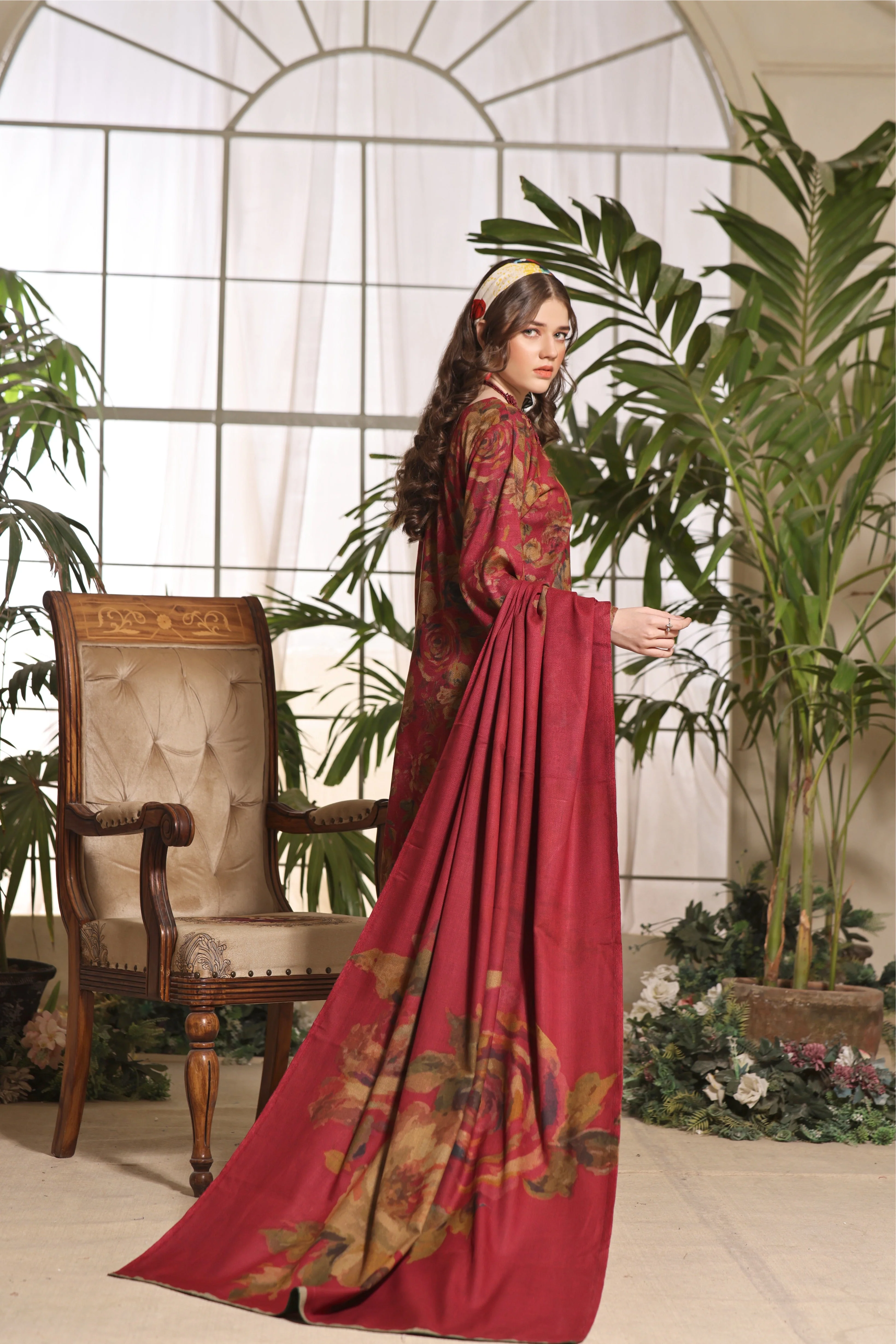 Feathers Unstitched 3 Piece Winter Collection-RUSTIC ROSE-FT324 - Image 2