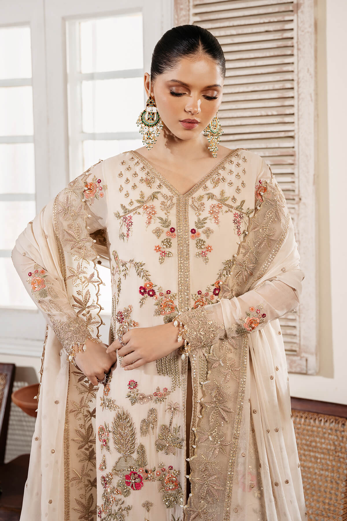 Muse By Serene Unstitched 3 Piece Luxury Festive Chiffon Suit-S-1081 Perle - Image 4