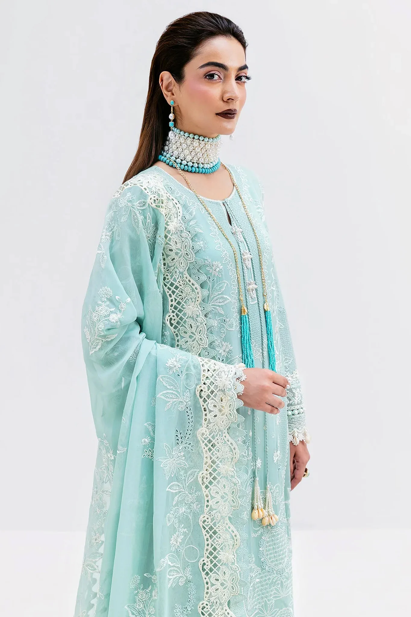 Luxe By Imrozia Serene Unstitched 3 Piece Luxury Formals Suit-S-1087-Aqua - Image 2