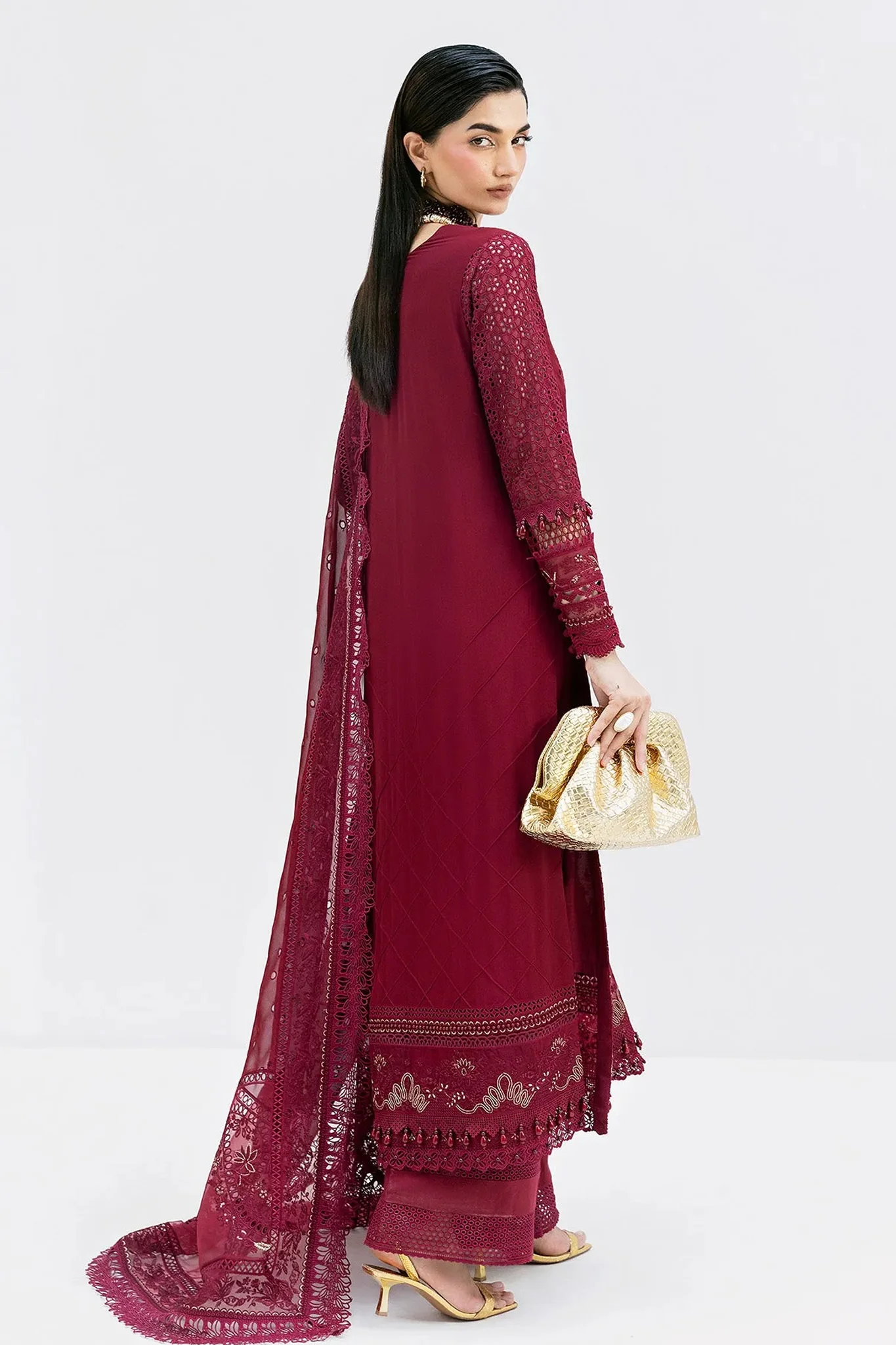 Luxe By Imrozia Serene Unstitched 3 Piece Luxury Formals Suit-S-1089-Scarlet - Image 3