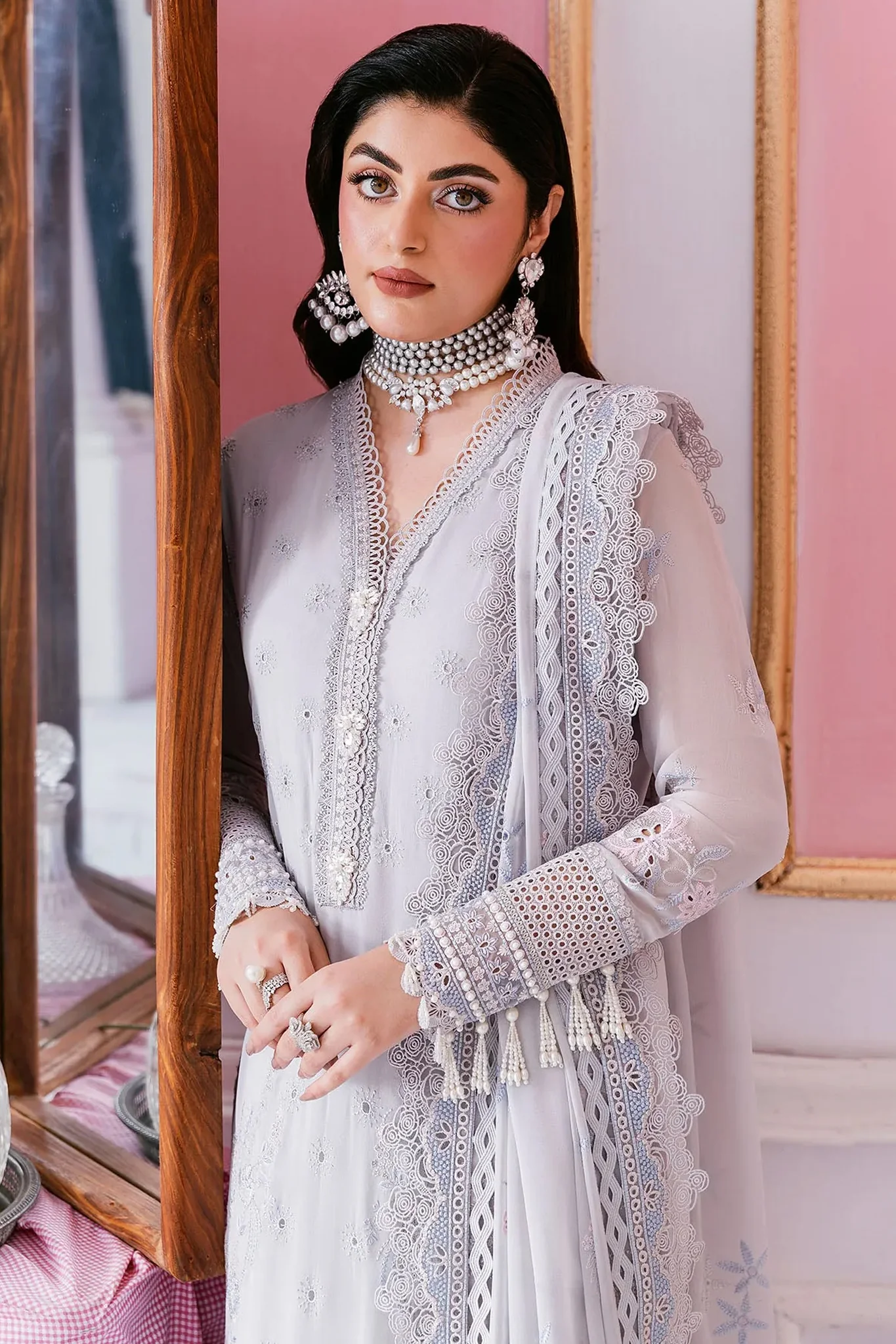 Luxe By Imrozia Serene Unstitched 3 Piece Luxury Formals Suit-S-1091-Stone - Image 2