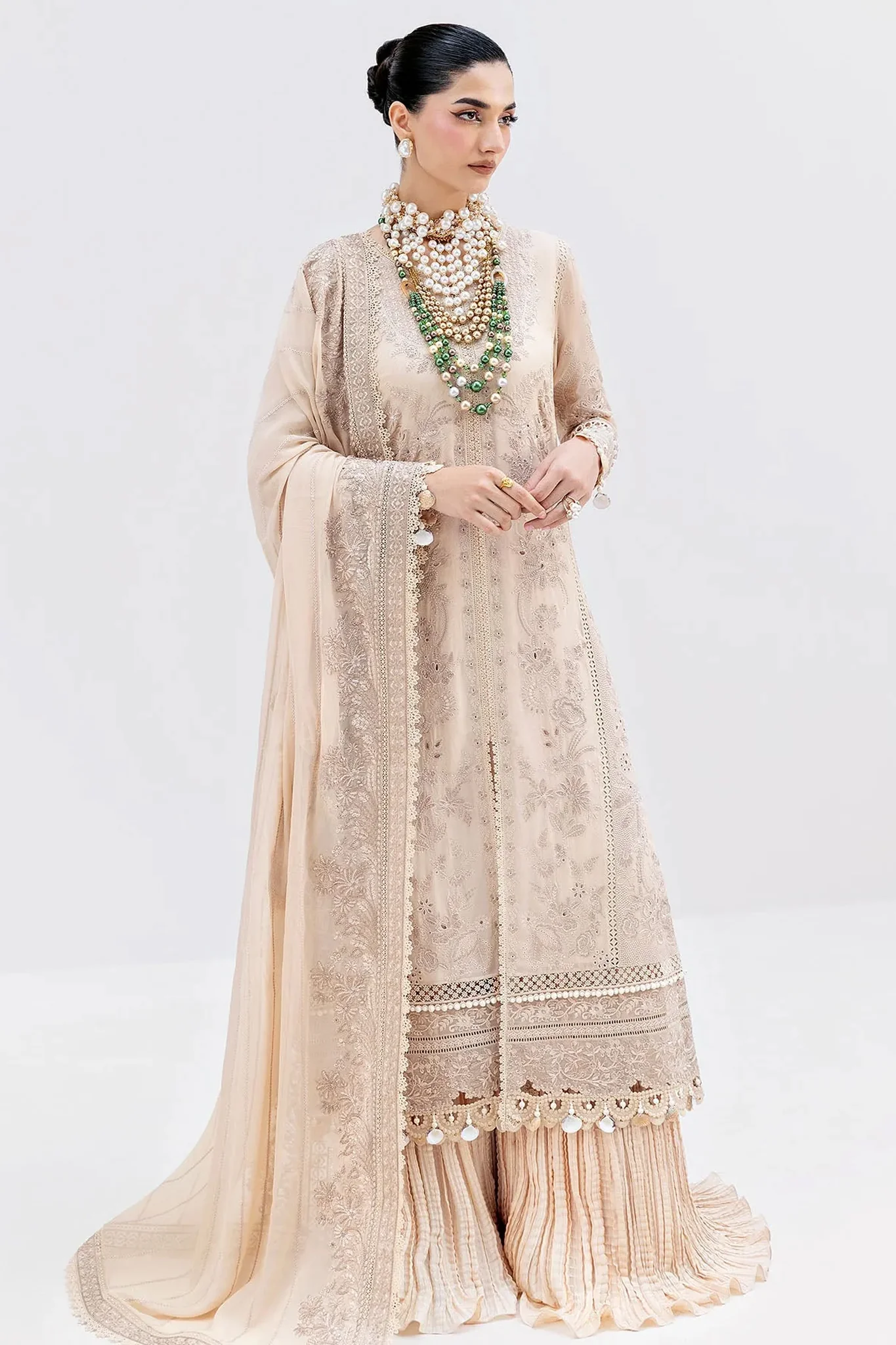 Luxe By Imrozia Serene Unstitched 3 Piece Luxury Formals Suit-S-1094-Sand - Image 3