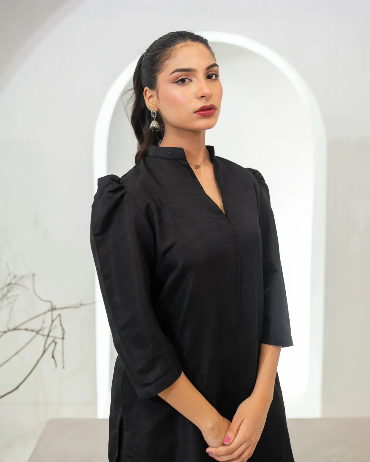 Zauk Stitched 2 Piece Collection-Sable Black Farshi Shalwar Set - Image 3