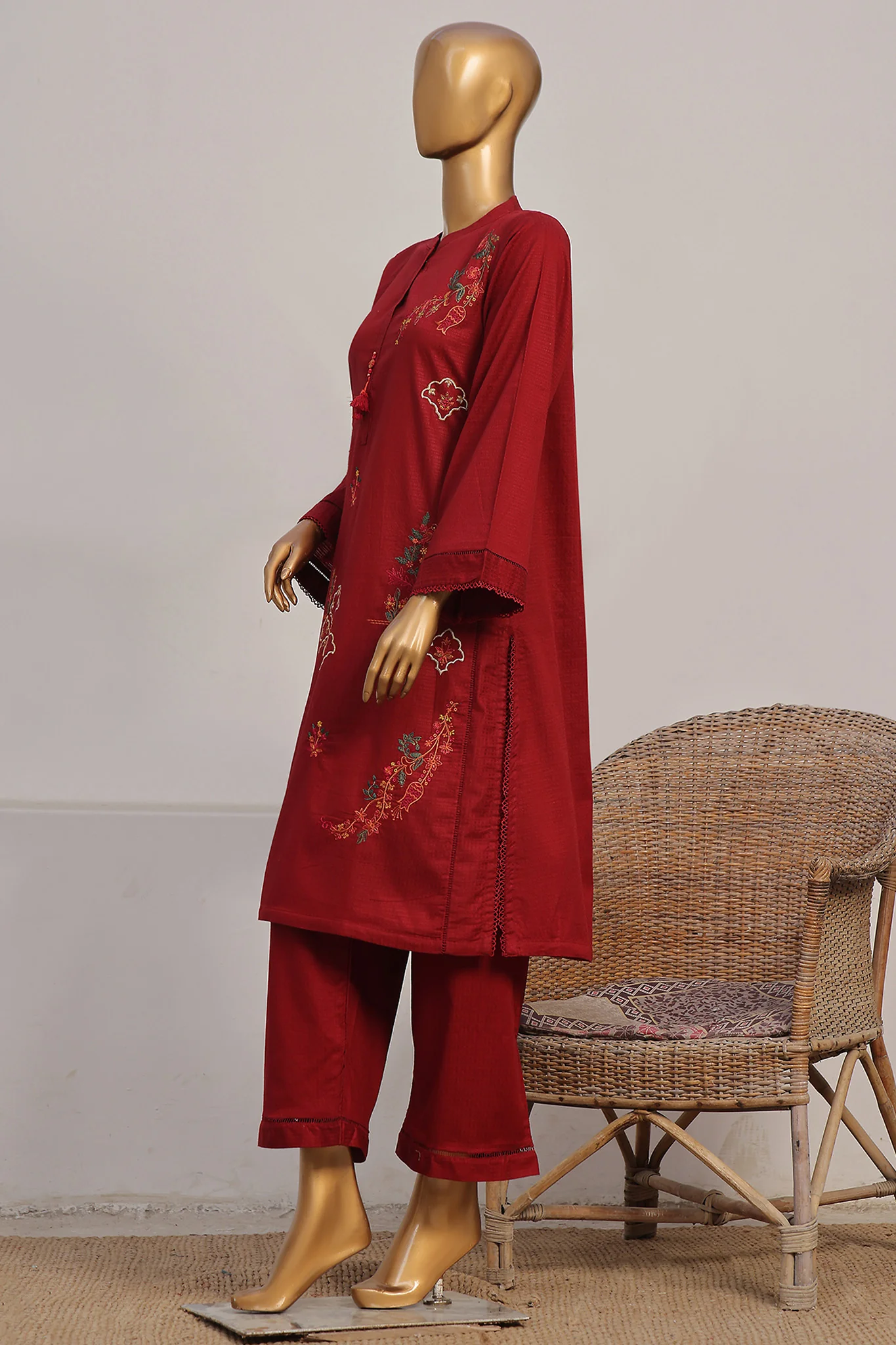 Sada Bahar Stitched 2 Piece Co Ords Emb Jacquard Vol-05 Suit-D-06-Maroon - Image 3