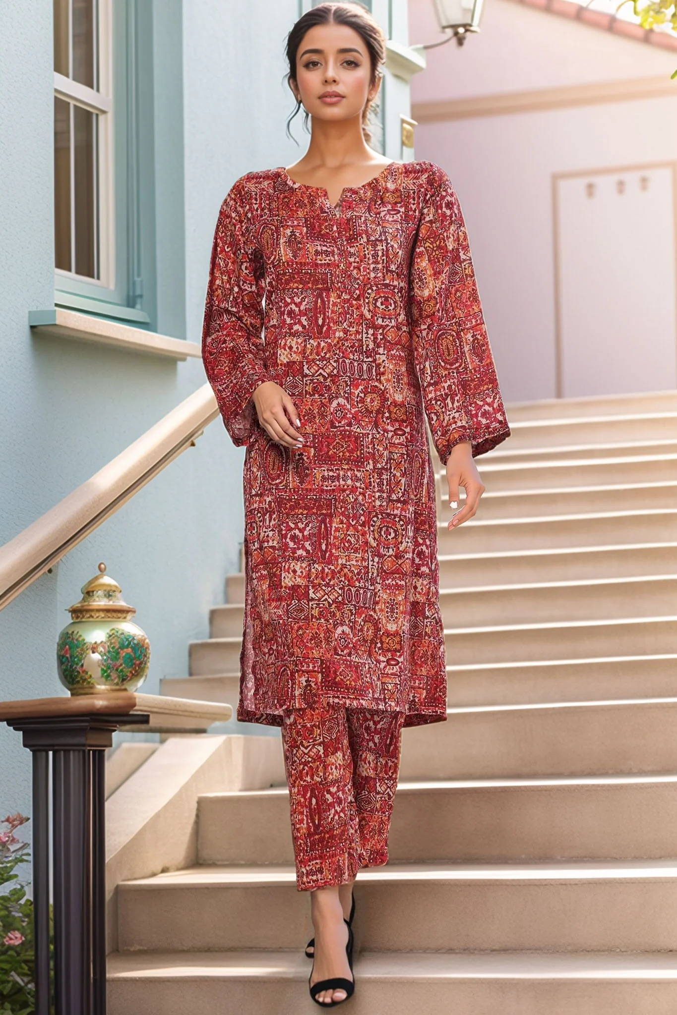 Sada Bahar Stitched 2 Piece Co Ords Printed Lawn Vol-03 Suit-D-4931-Red