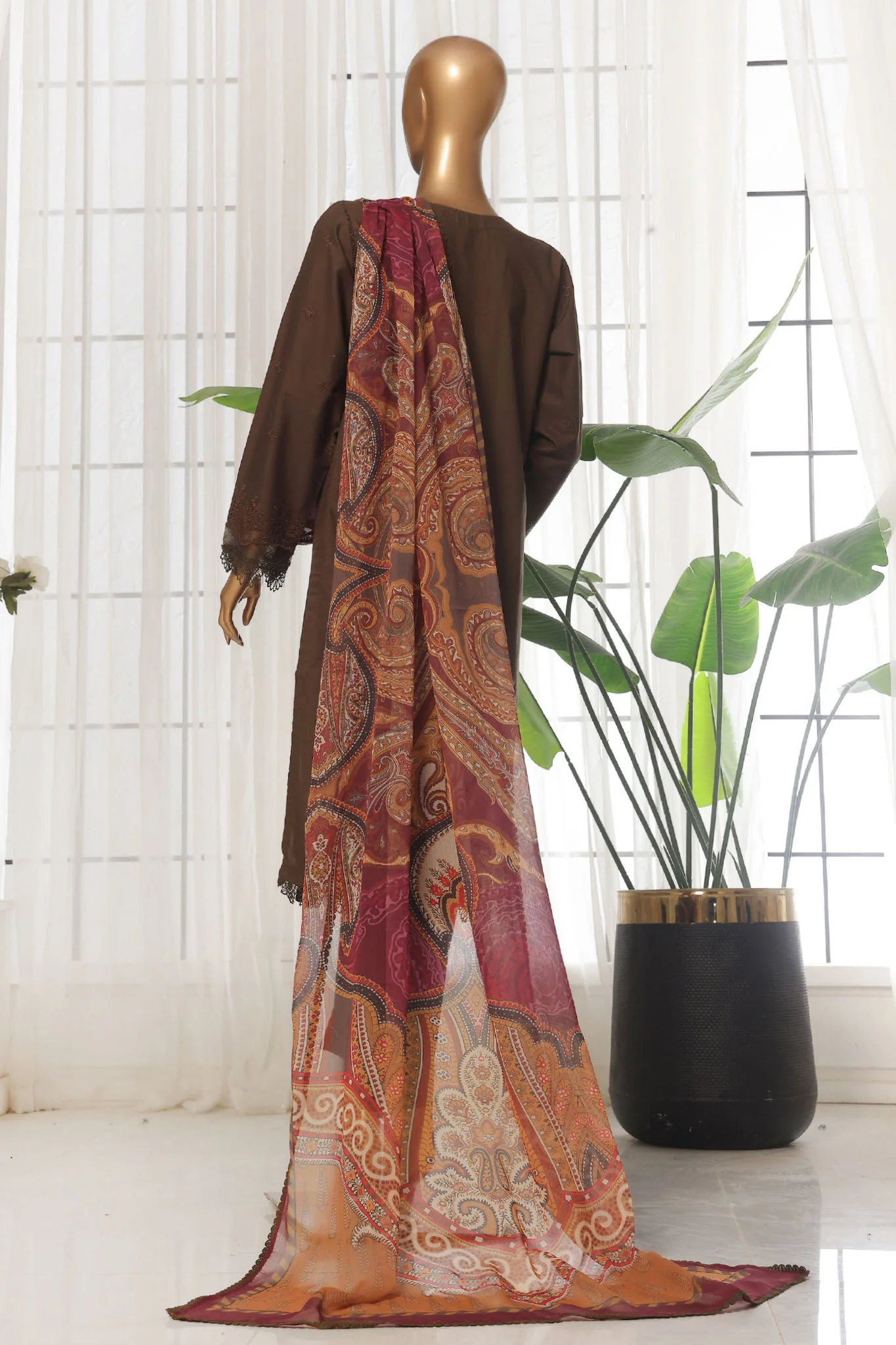 Sada Bahar Stitched 3 Piece Chikankari Lawn Suit-CK-04-Olive - Image 3