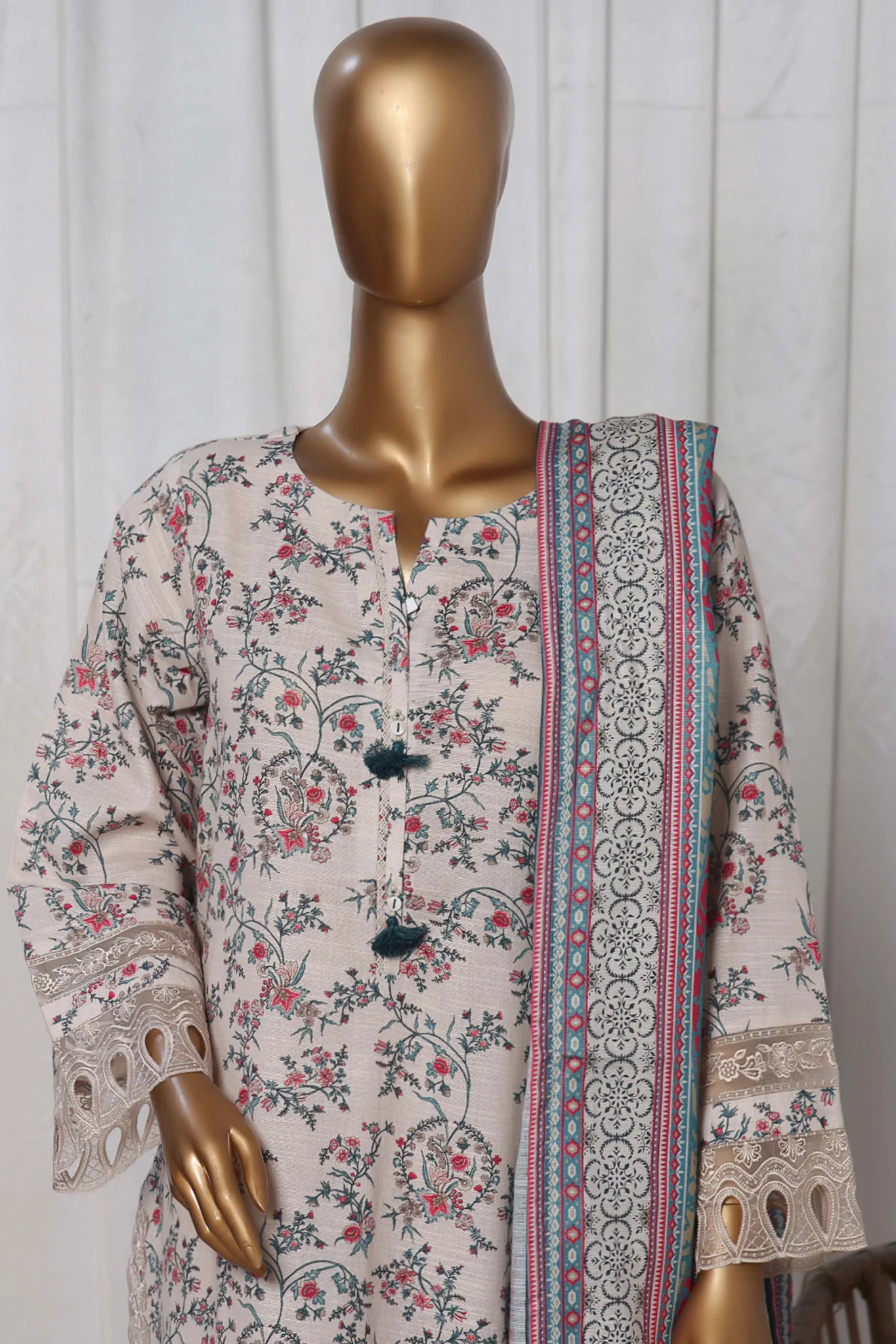 Sada Bahar Stitched 3 Piece Emb Khaddar Suit-D-6605-White - Image 2