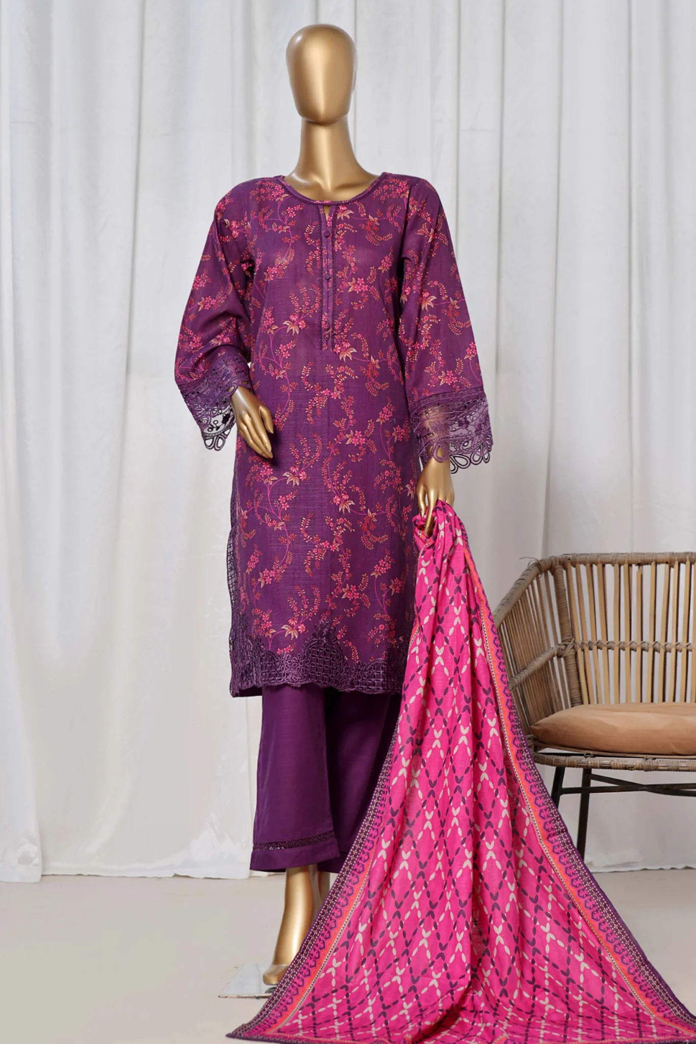 Sada Bahar Stitched 3 Piece Emb Khaddar Suit-D-6637-Purple