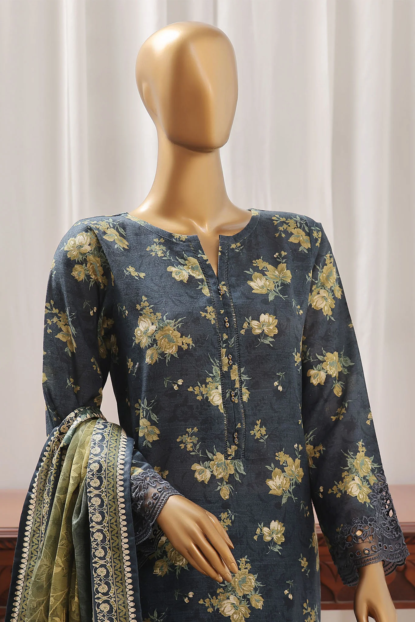 Sada Bahar Stitched 3 Piece Emb Khaddar Vol-02 Suit-D-8151-Navy Blue - Image 2