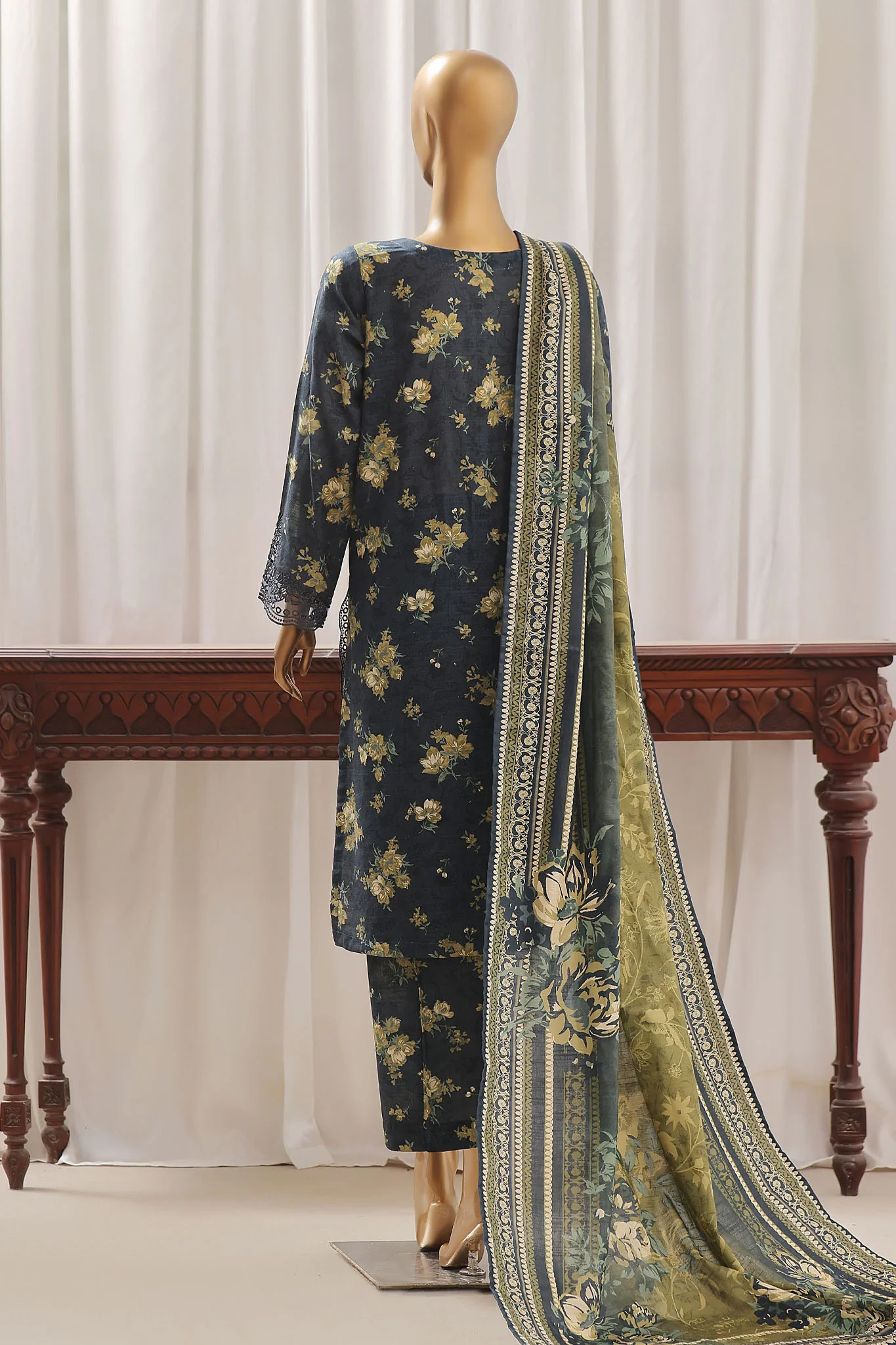 Sada Bahar Stitched 3 Piece Emb Khaddar Vol-02 Suit-D-8151-Navy Blue - Image 3