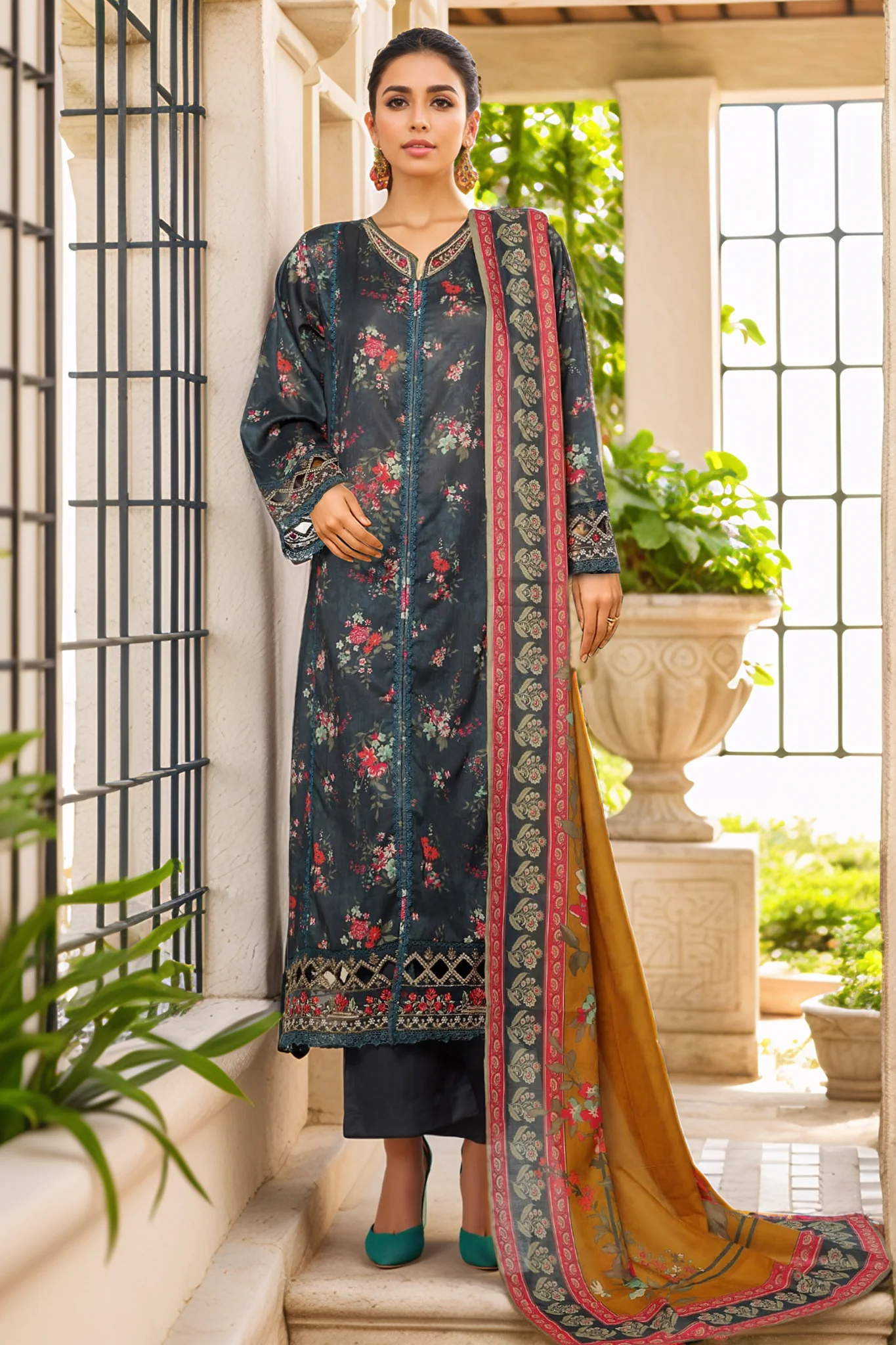 Sada Bahar Stitched 3 Piece Festive Emb Lawn Vol-01 Suit-D-3989-Navy Blue