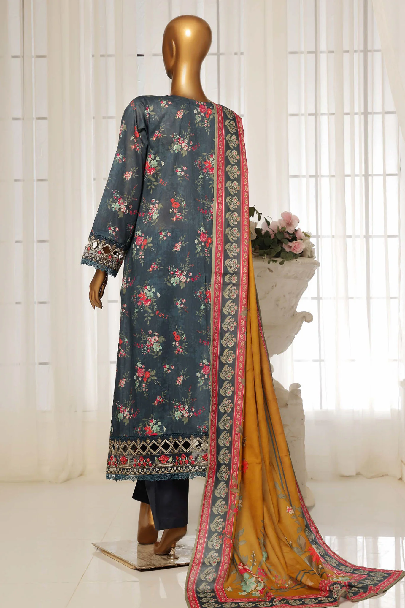 Sada Bahar Stitched 3 Piece Festive Emb Lawn Vol-01 Suit-D-3989-Navy Blue - Image 3