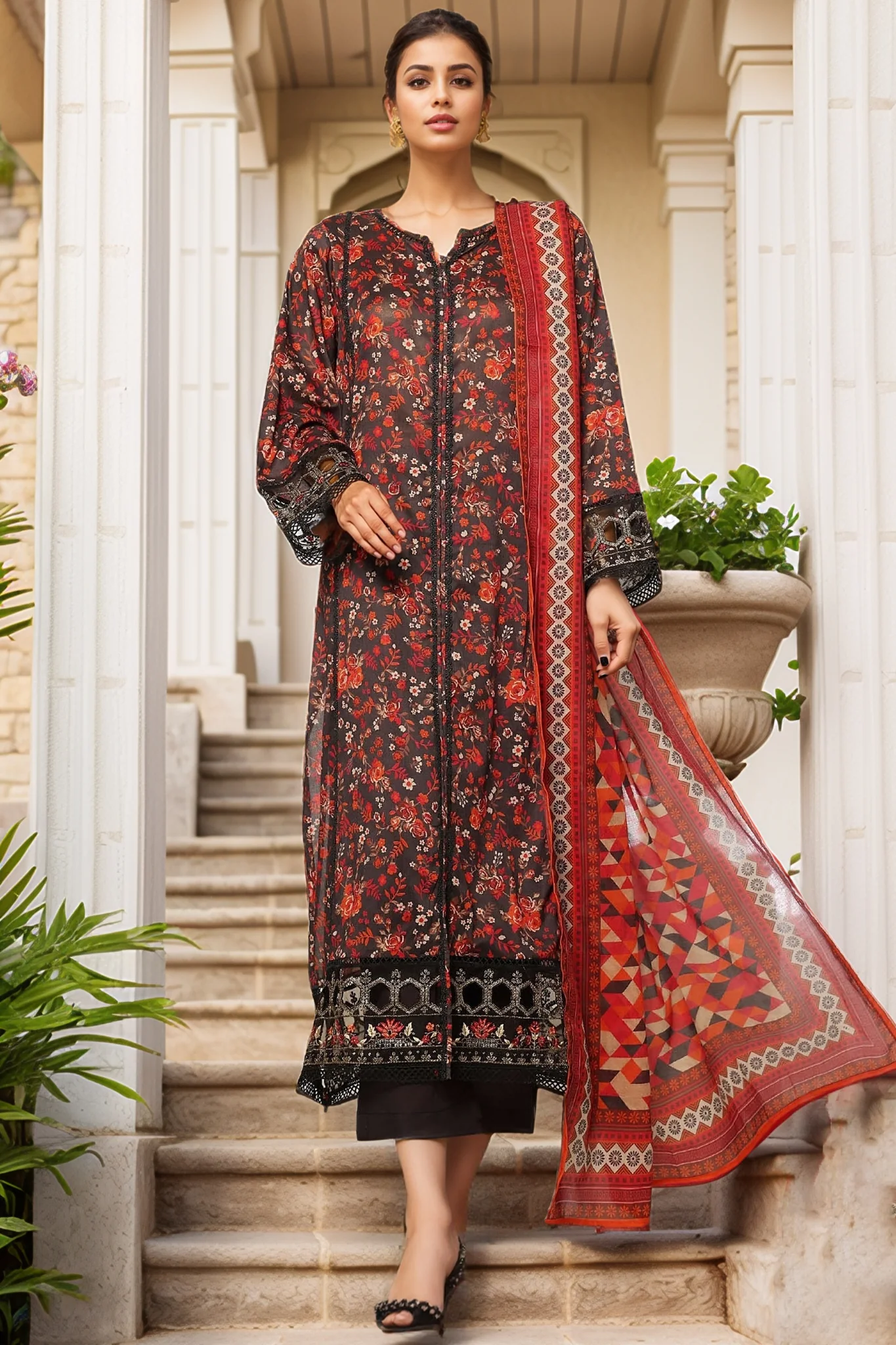 Sada Bahar Stitched 3 Piece Festive Emb Lawn Vol-01 Suit-D-6123-Black