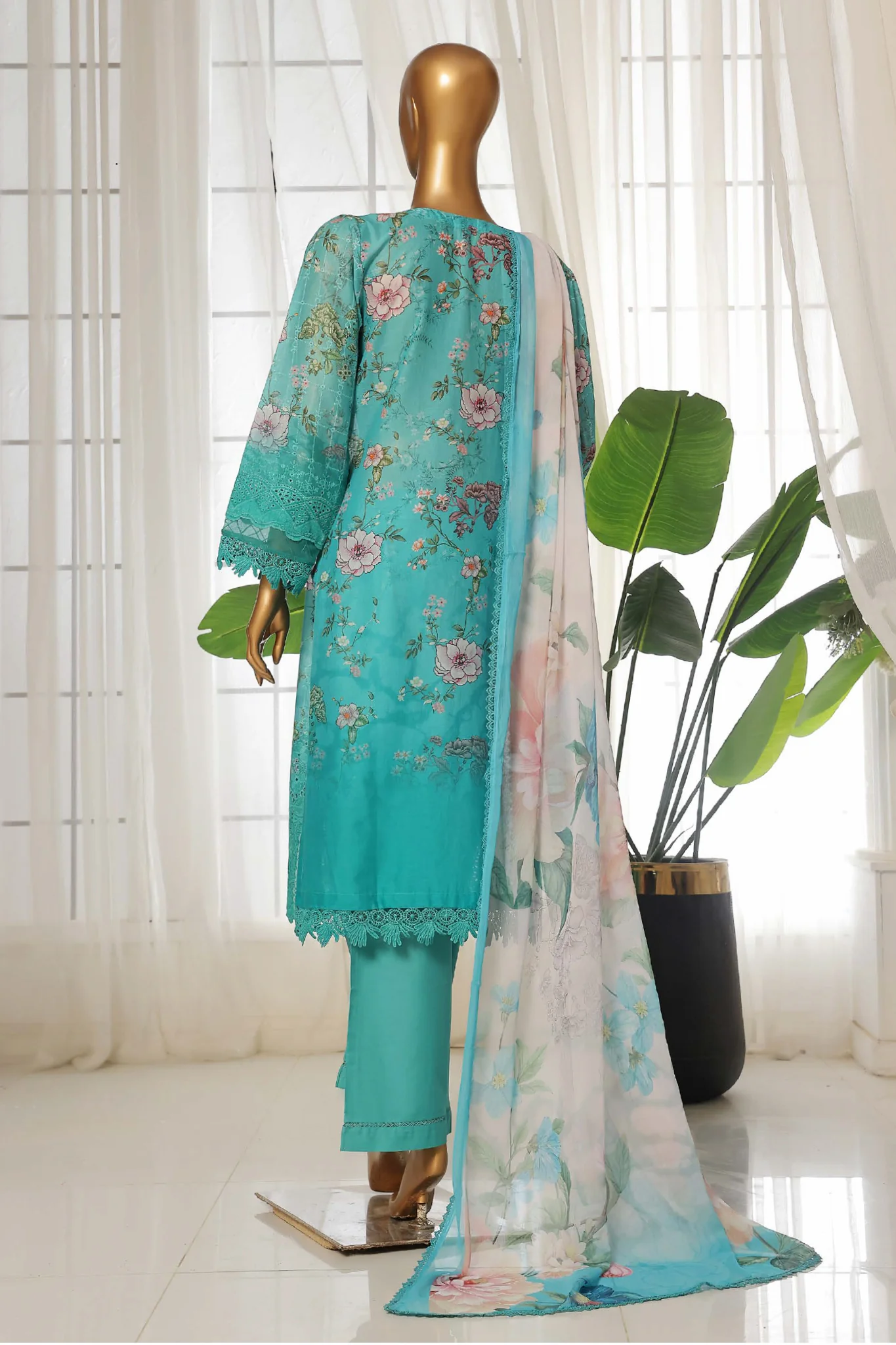Sada Bahar Stitched 3 Piece Fusion Chikankari Suit-CKP-Sea Green - Image 3