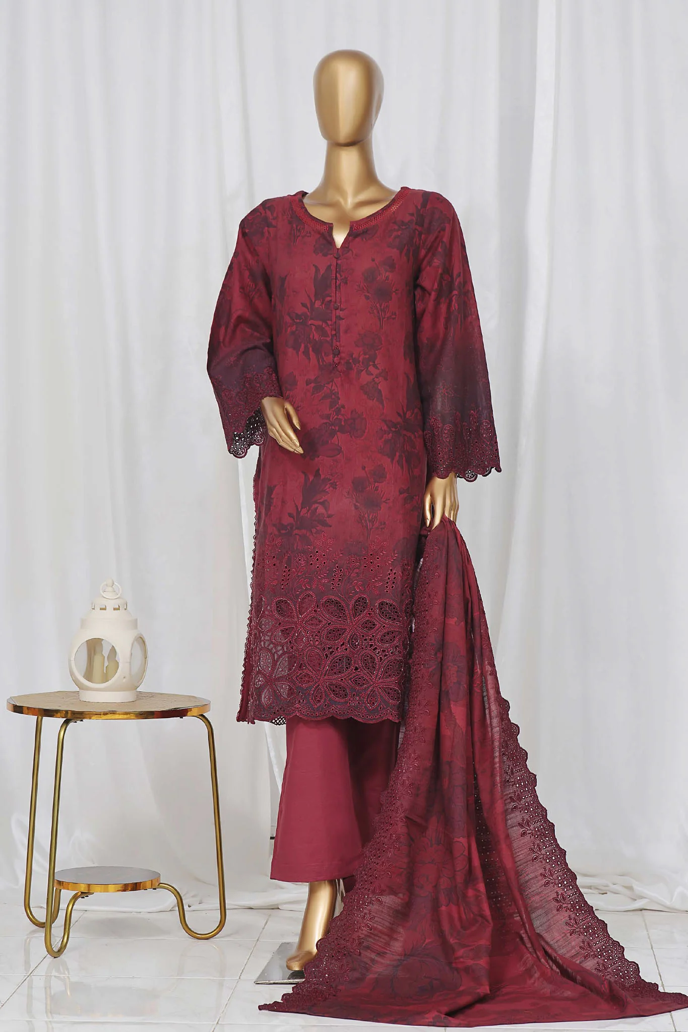 Sada Bahar Stitched 3 Piece Laser Cutwork Chikankari Vol-01 Suit-D-03-B-Maroon