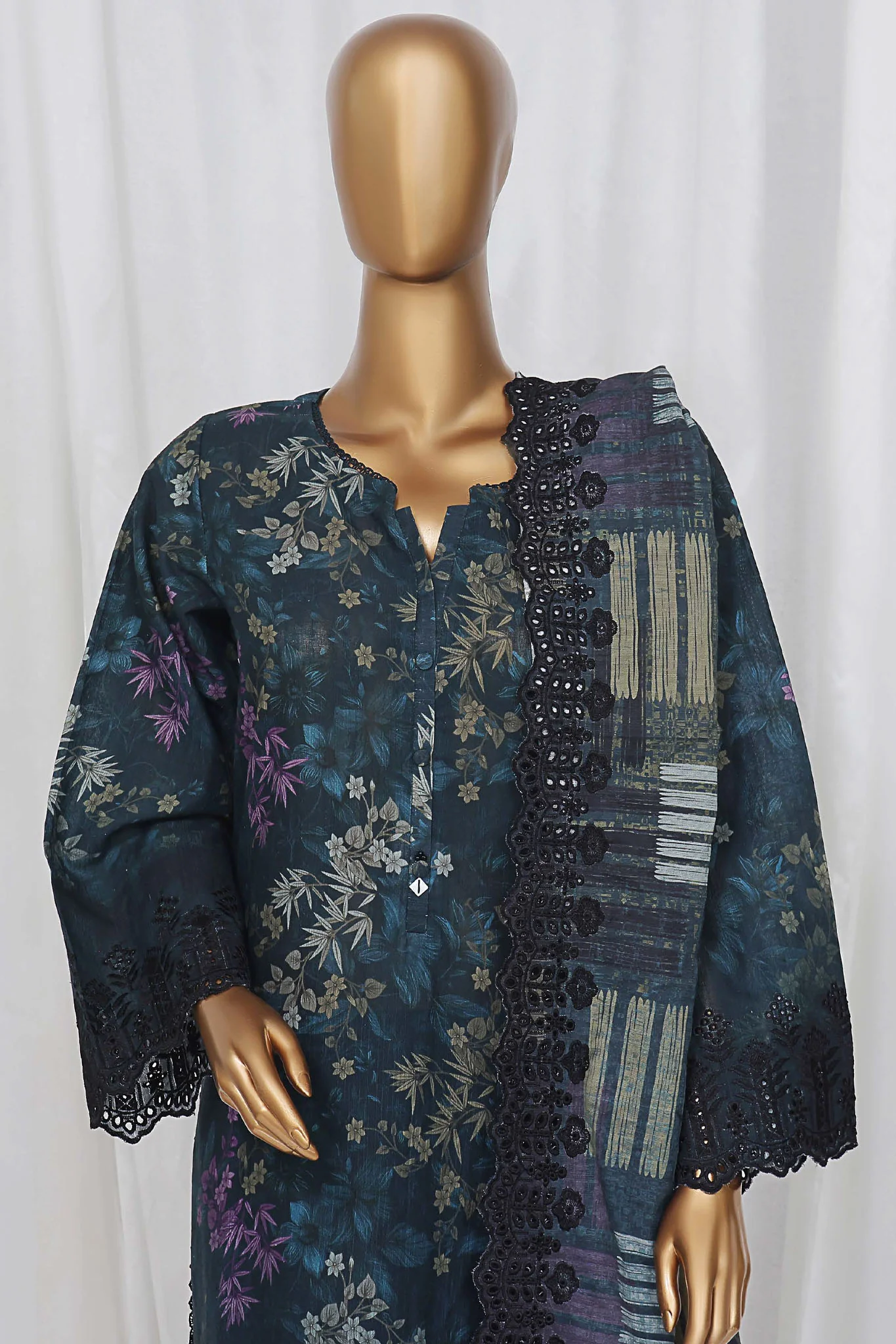 Sada Bahar Stitched 3 Piece Laser Cutwork Chikankari Vol-01 Suit-D-08-D-Teal - Image 2