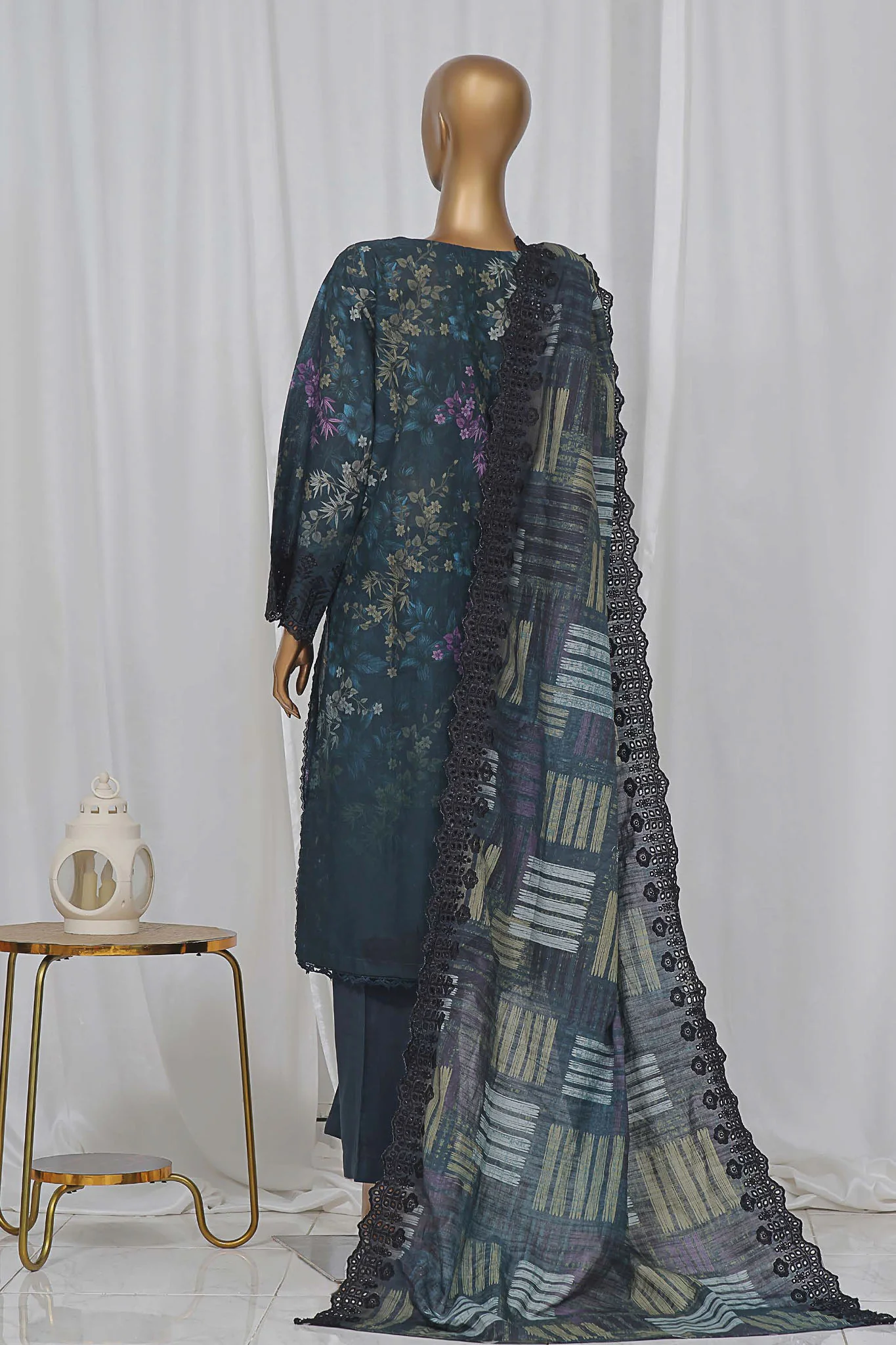 Sada Bahar Stitched 3 Piece Laser Cutwork Chikankari Vol-01 Suit-D-08-D-Teal - Image 3
