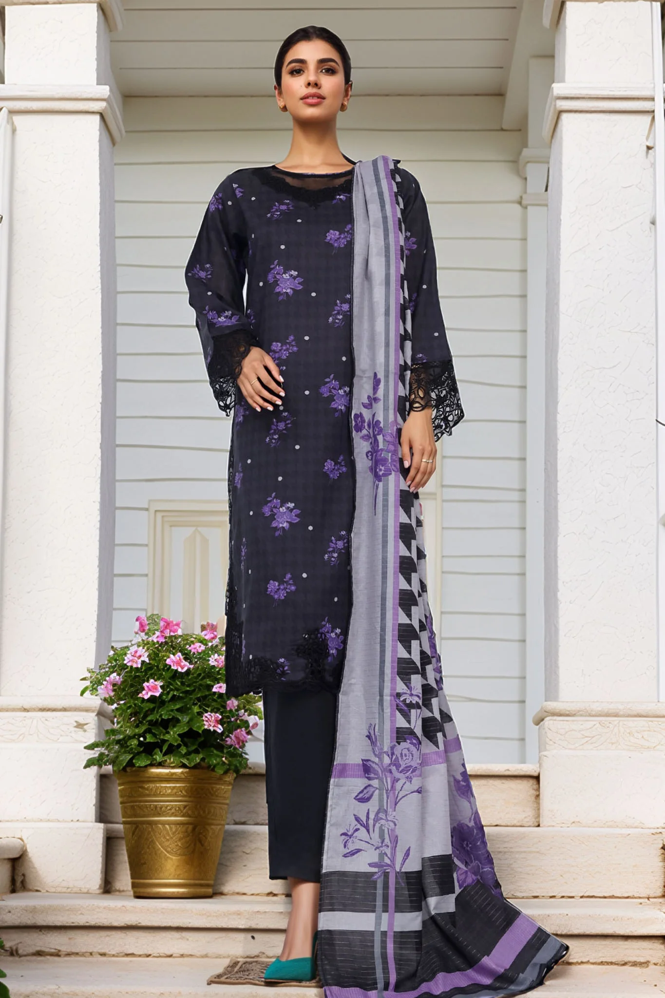 Sada Bahar Stitched 3 Piece Luxury Cutwork Vol-01 Suit-CW-4060-Black