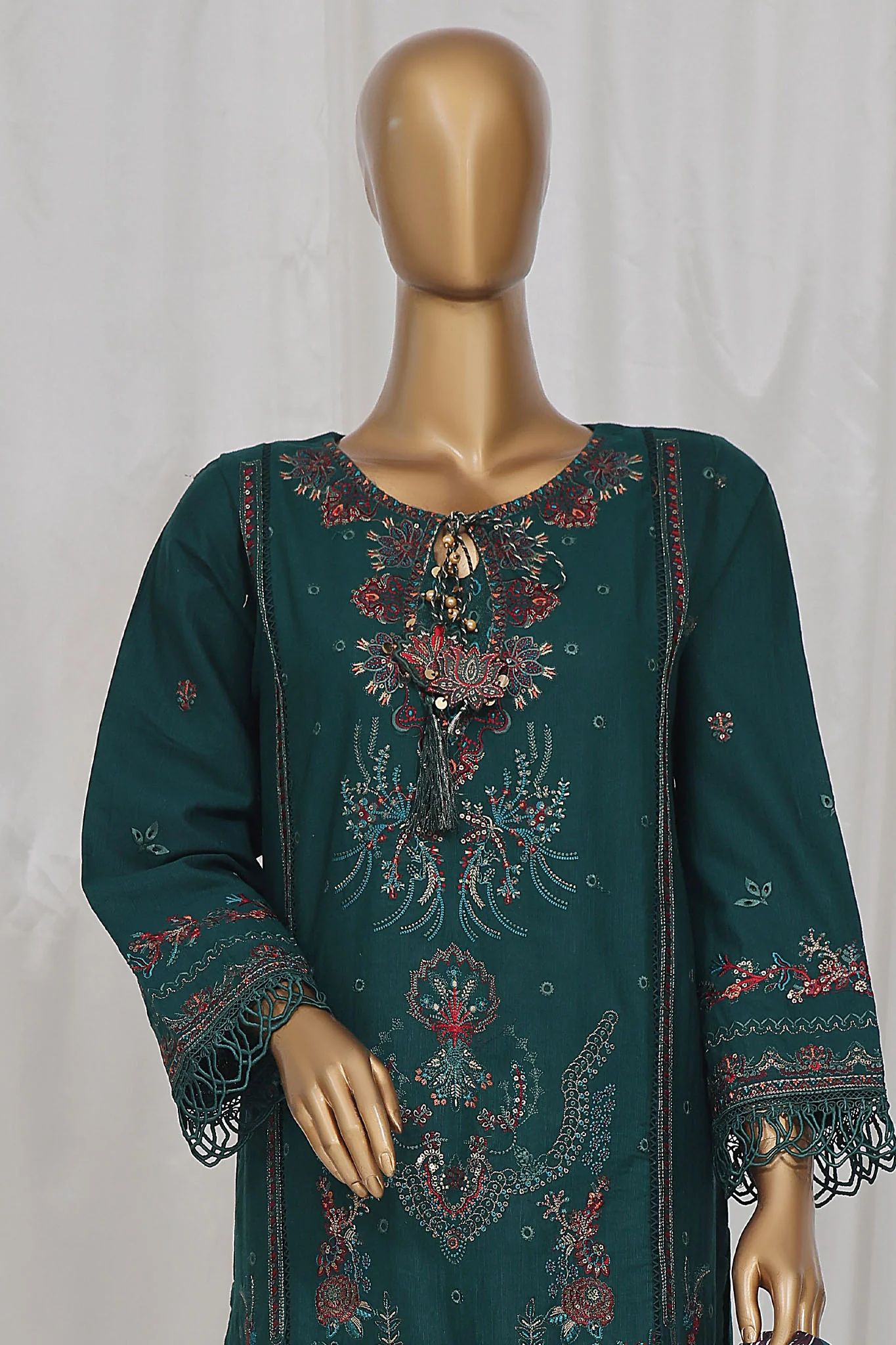 Sada Bahar Stitched 3 Piece Luxury Emb Khaddar Vol-01 Suit-LEK-27-Dark Green - Image 2