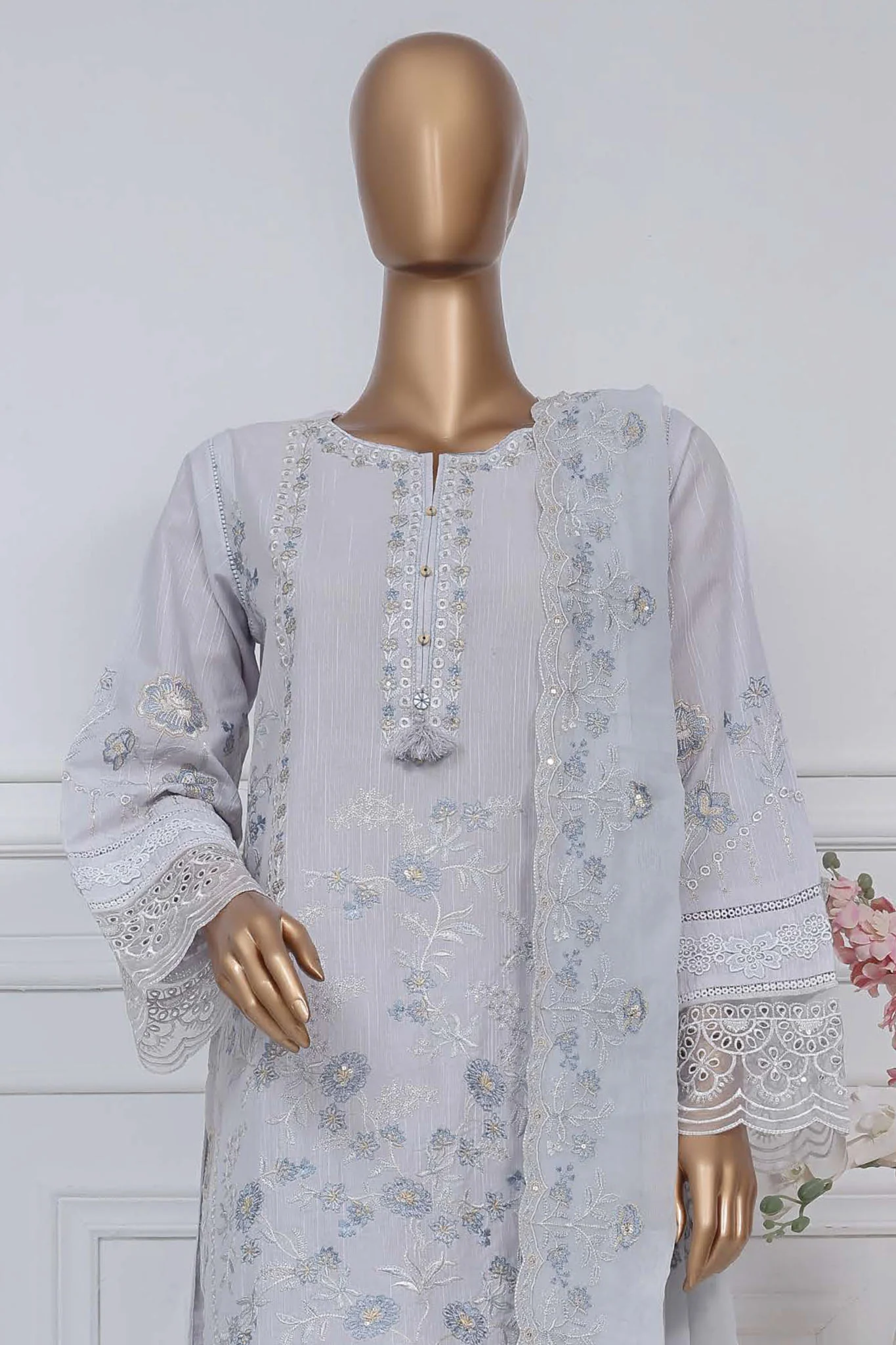 Sada bahar Stitched 3 Piece Luxury Emb Spring Vol-02 Collection-LEL2-MK-34-Grey - Image 2
