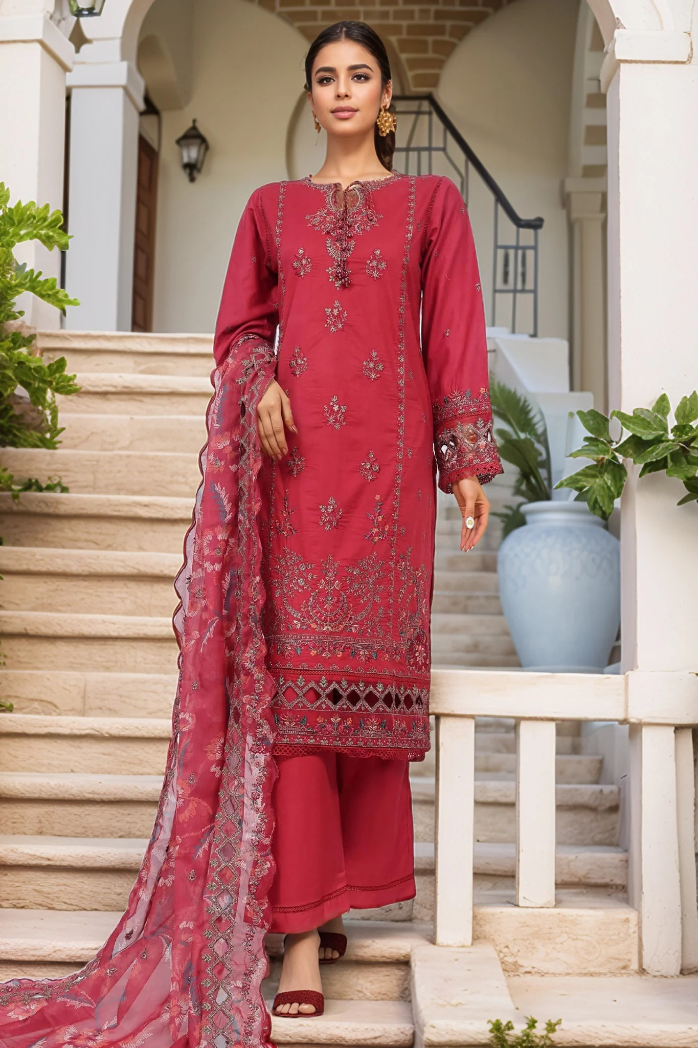 Sada bahar Stitched 3 Piece Luxury Emb Spring Vol-02 Collection-LEL2-MK-40-Maroon