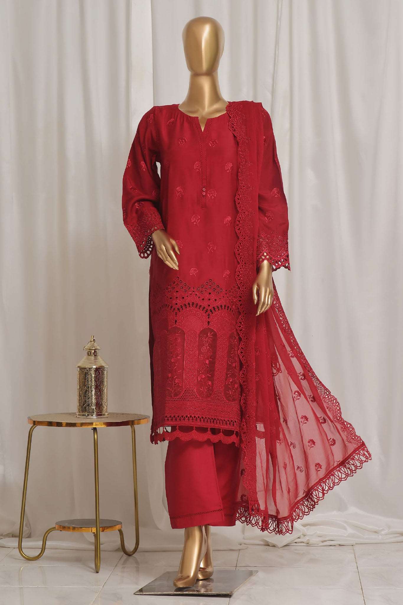 Sada Bahar Stitched 3 Piece Luxury Emb Viscose Silk Vol-02 Suit-VCK-ED-Red
