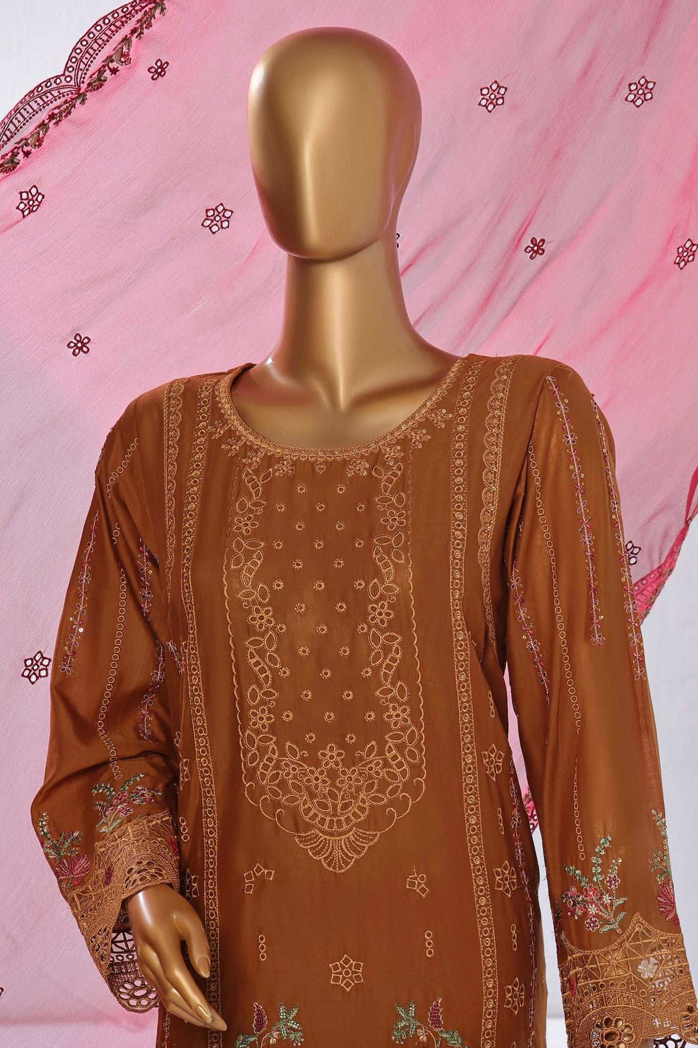 Sada Bahar Stitched 3 Piece Luxury Festive Emb Lawn Vol-05 Suit-LEL-26-Mustard - Image 2