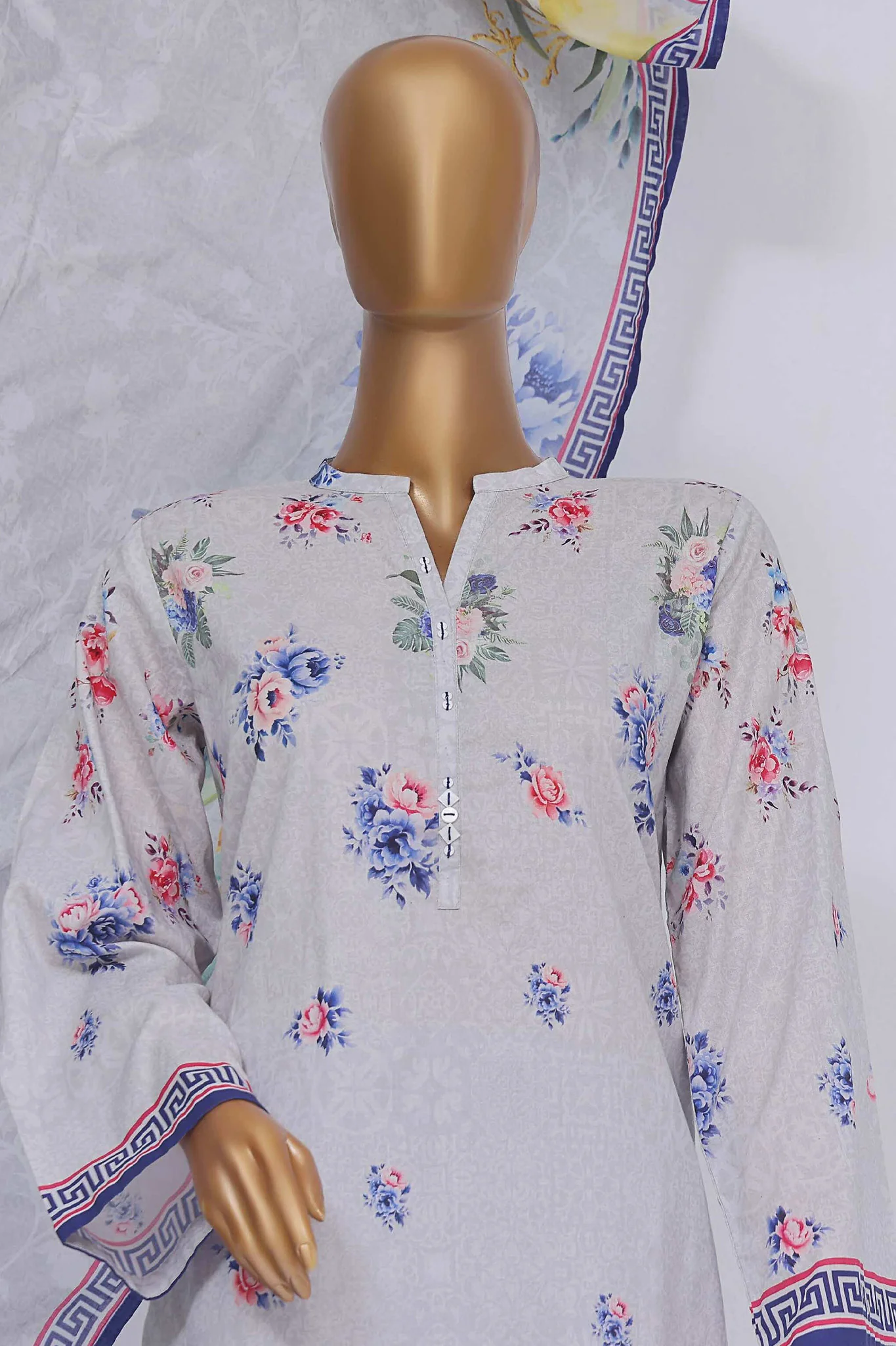 Sada Bahar Stitched 3 Piece Mid Summer Co Ords Suit-D-5688-Grey - Image 2